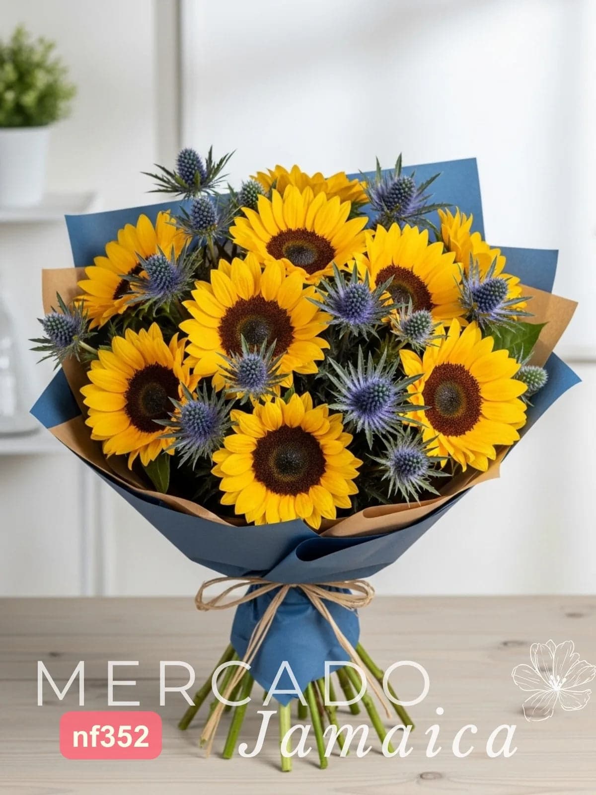 Ramo 10 Girasoles con Eryngium Azul · CDMX