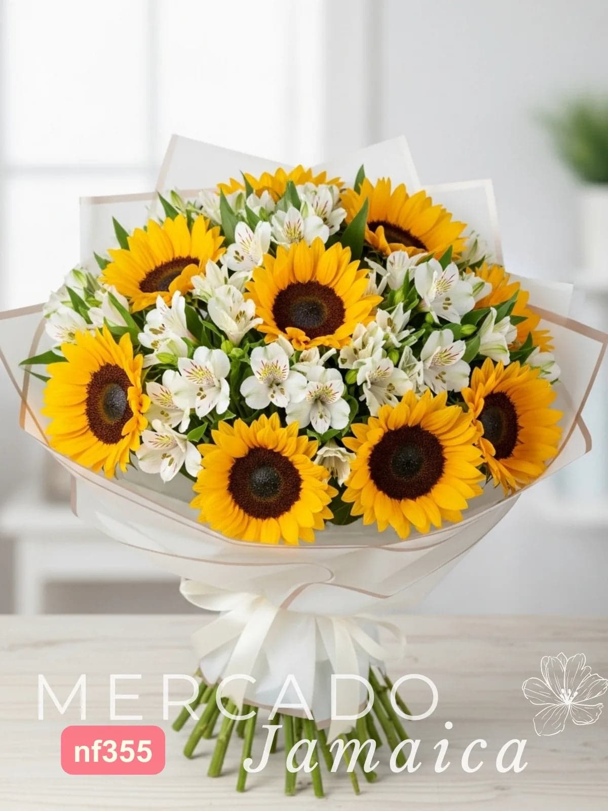 Ramo 10 Girasoles y 20 Alstroemerias Blancas CDMX