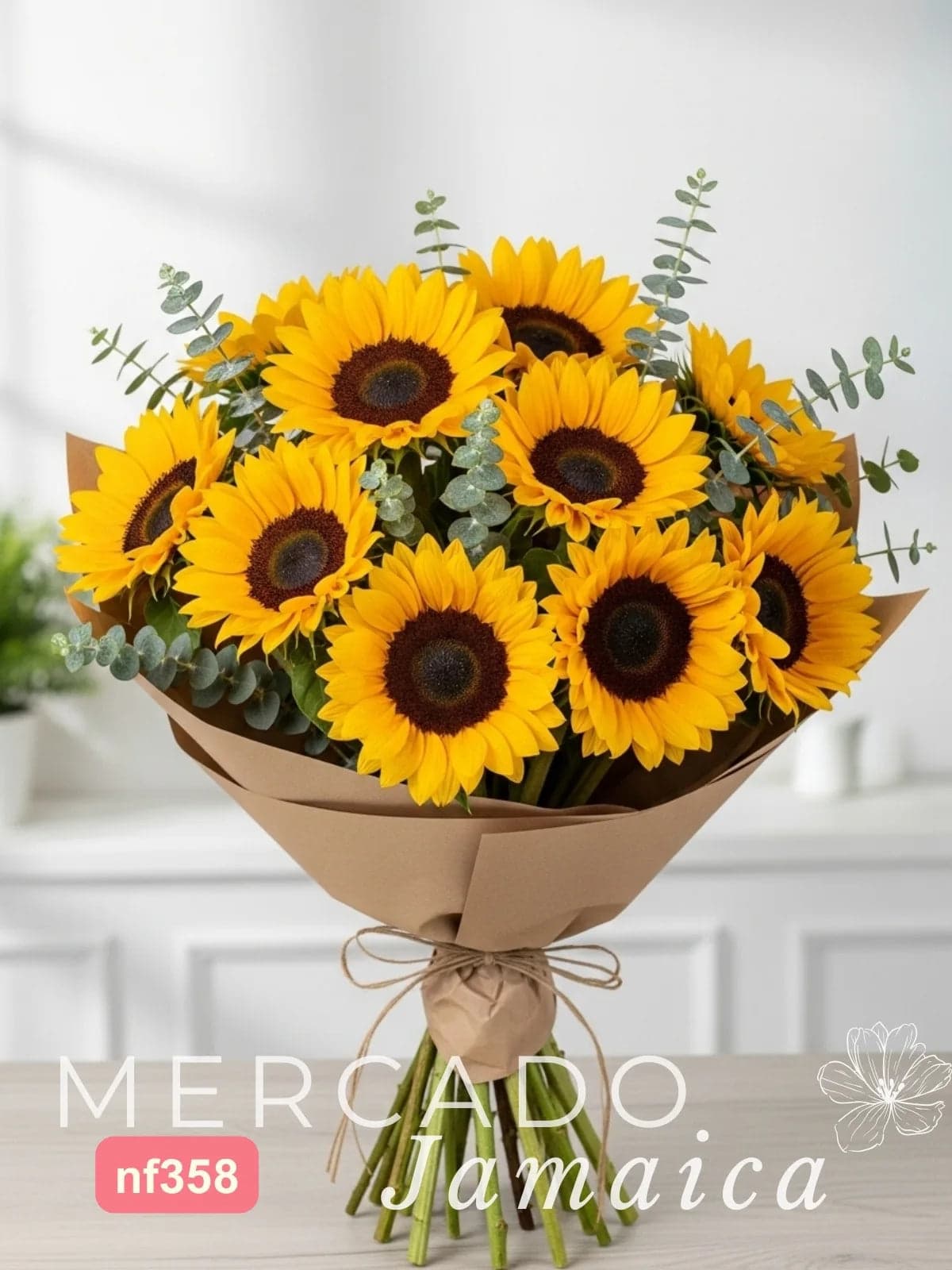 Ramo 10 Girasoles con Follaje Dólar Rústico CDMX