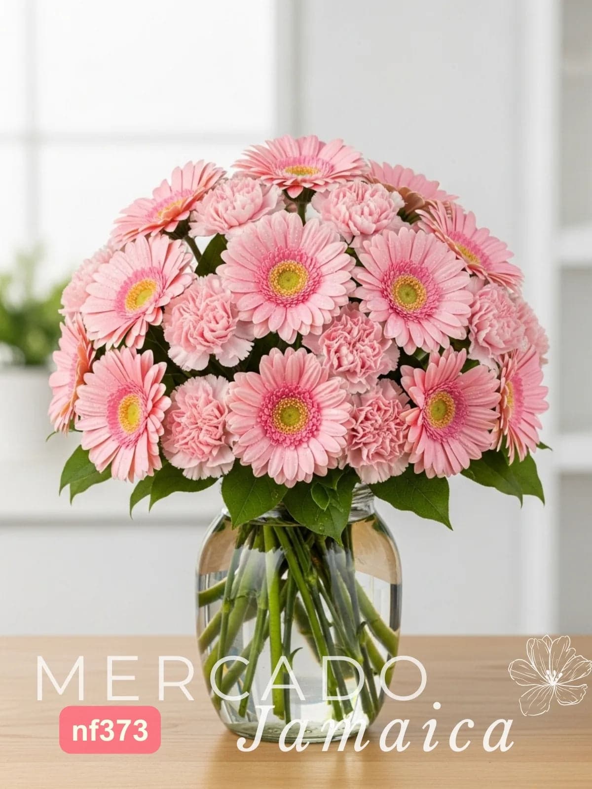 20 Gerberas y 10 Claveles Rosa en Florero | CDMX