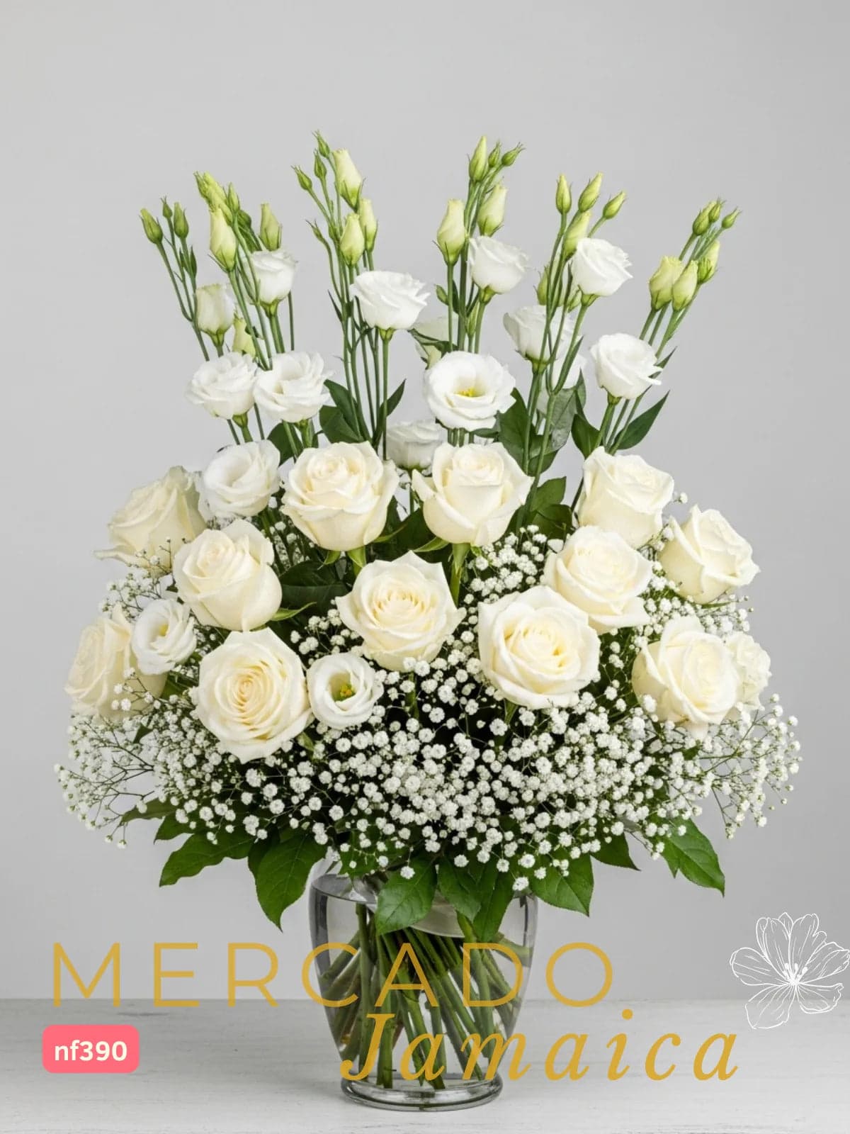 18 Rosas Blancas con Gypsophila y Lisianthus CDMX