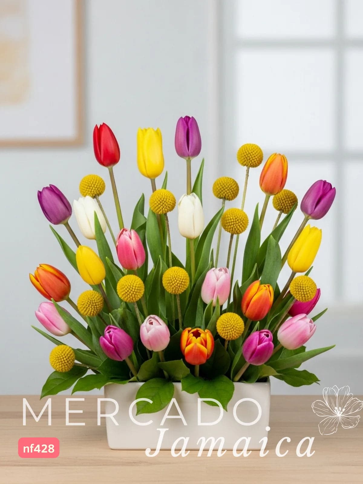 20 Tulipanes Mixtos en Florero Cerámica CDMX