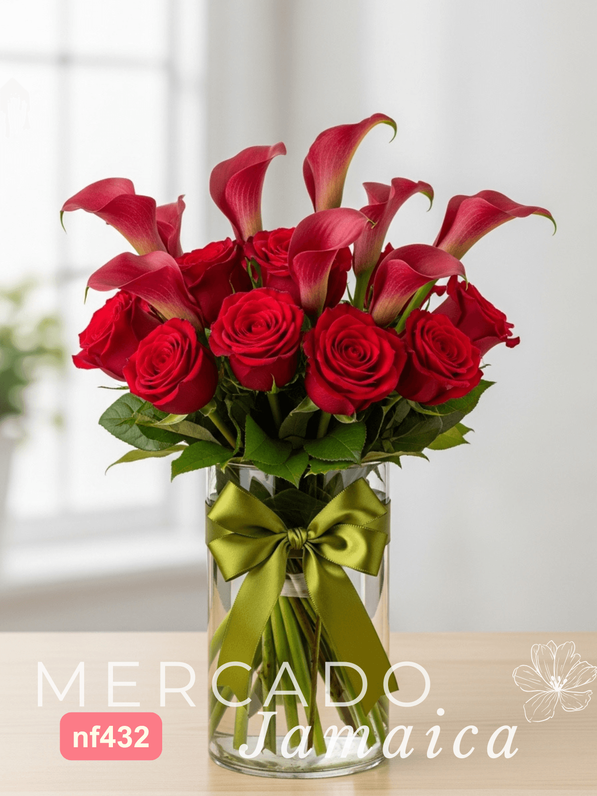 10 Callas y 15 Rosas Rojas en Florero · CDMX