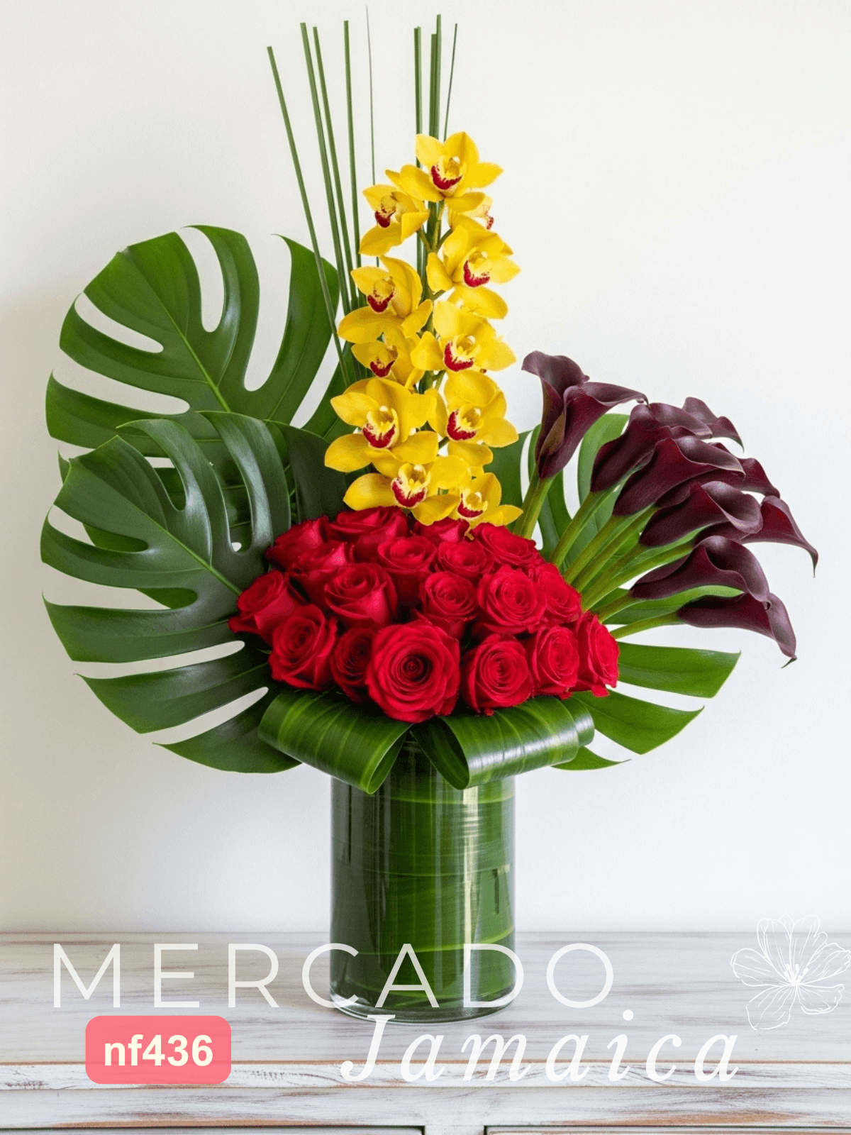 Arreglo Lujo: Callas, Orquídea y Rosas Rojas CDMX
