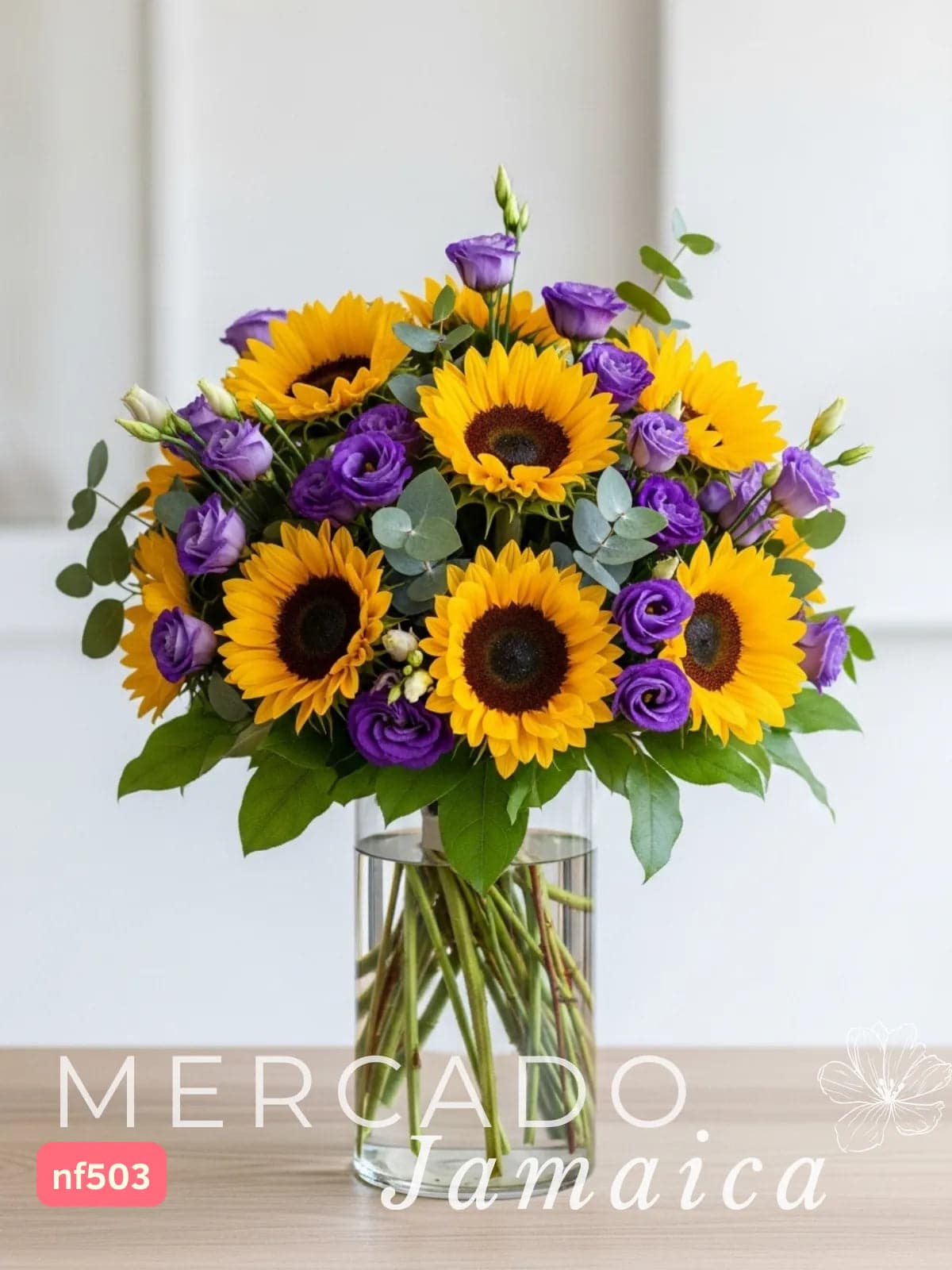 Arreglo 10 Girasoles con Lisianthus Morado CDMX