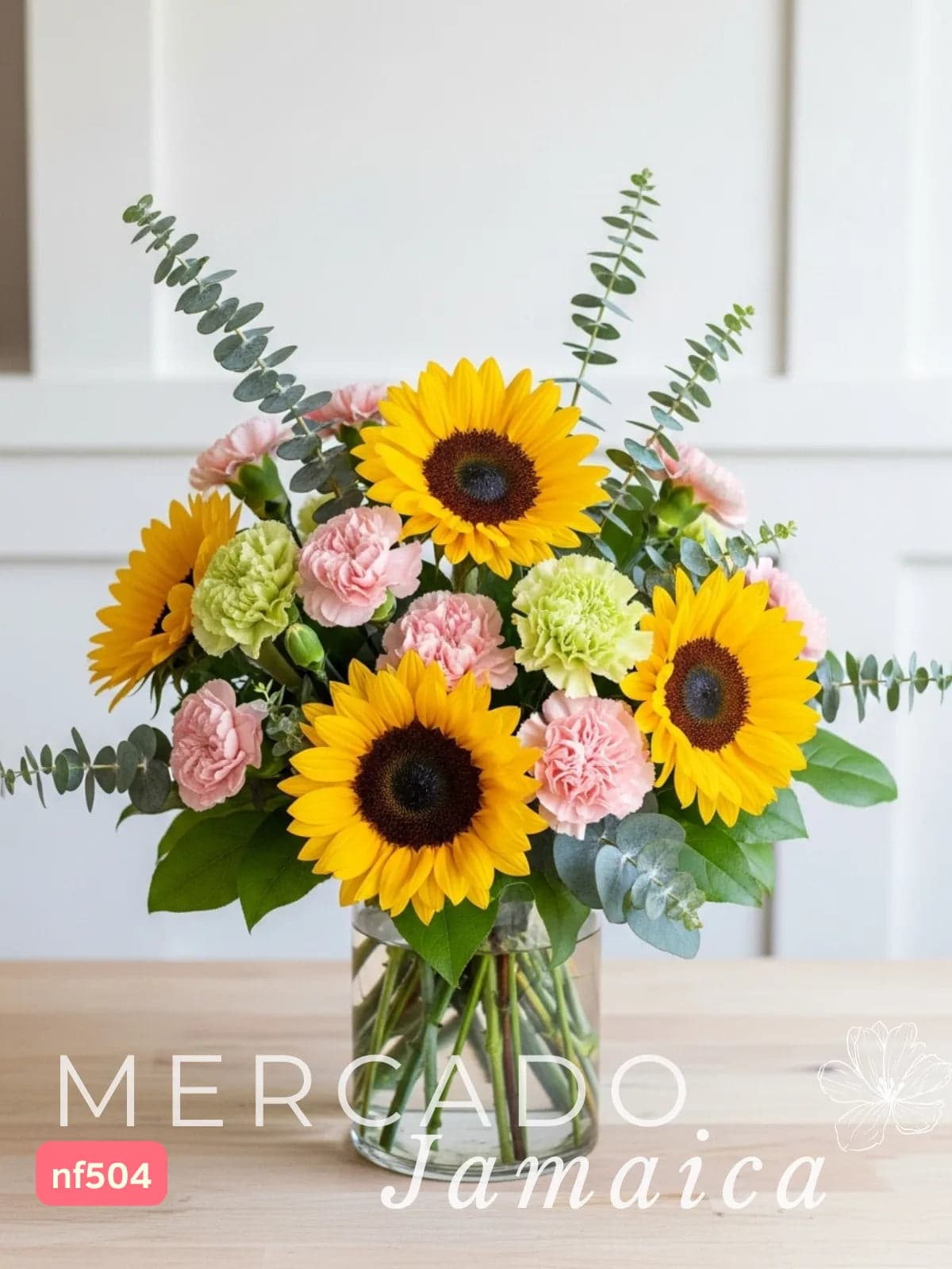 Arreglo 10 Girasoles y Claveles con Florero CDMX