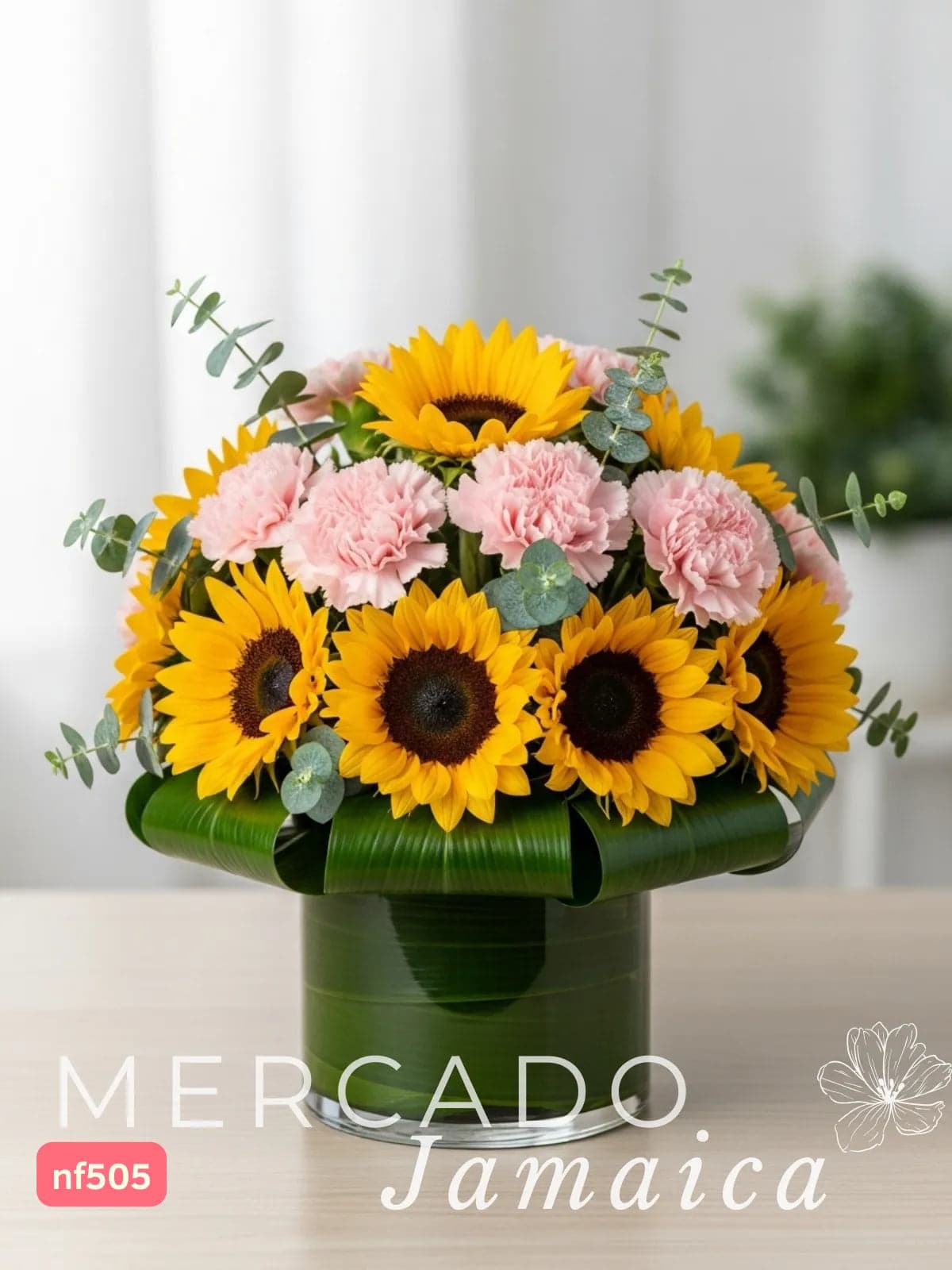 Arreglo 10 Girasoles y Claveles Rosa CDMX