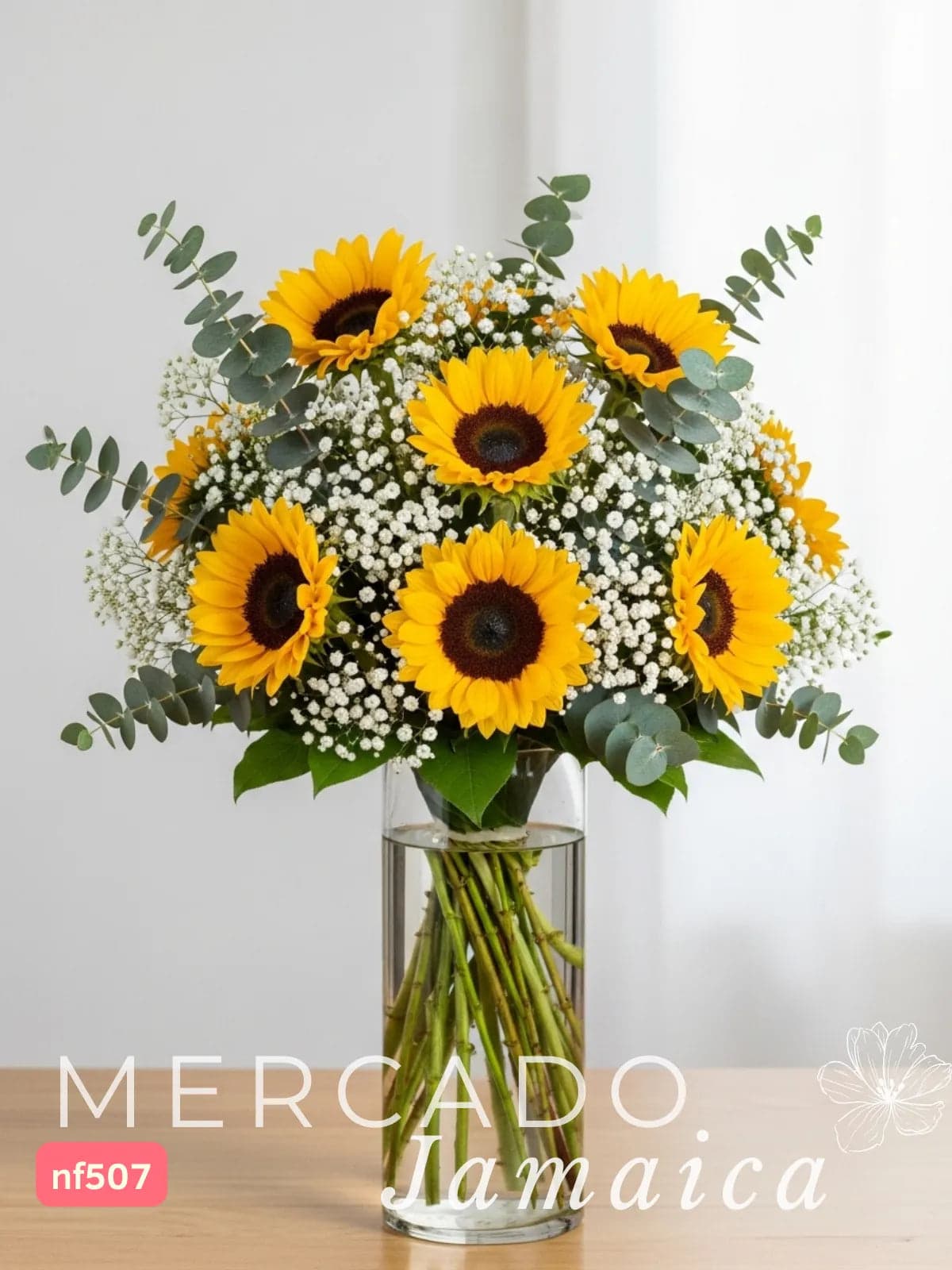Arreglo 10 Girasoles Frescos con Florero CDMX