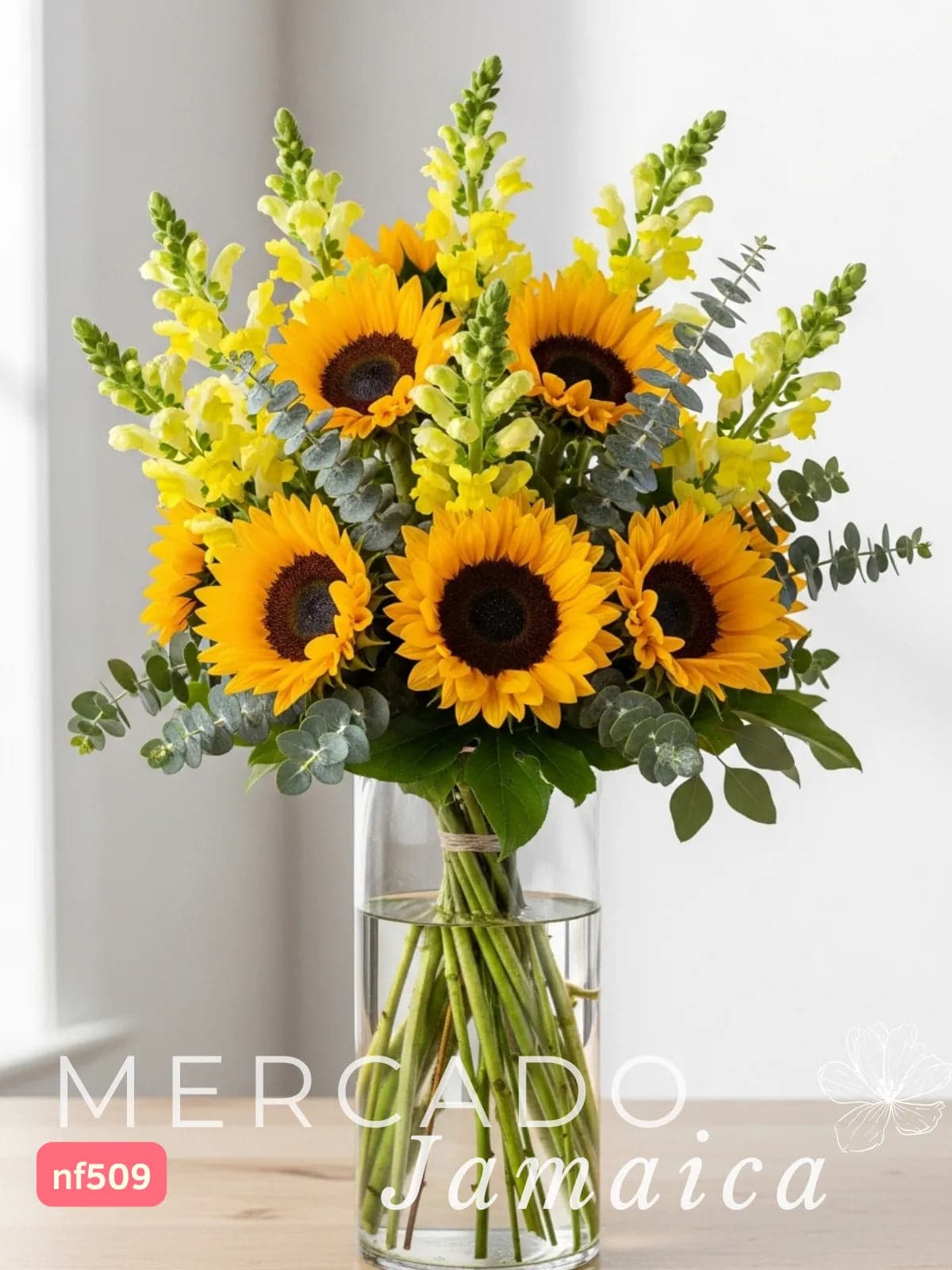 10 Girasoles con Flores Perritos y Florero CDMX