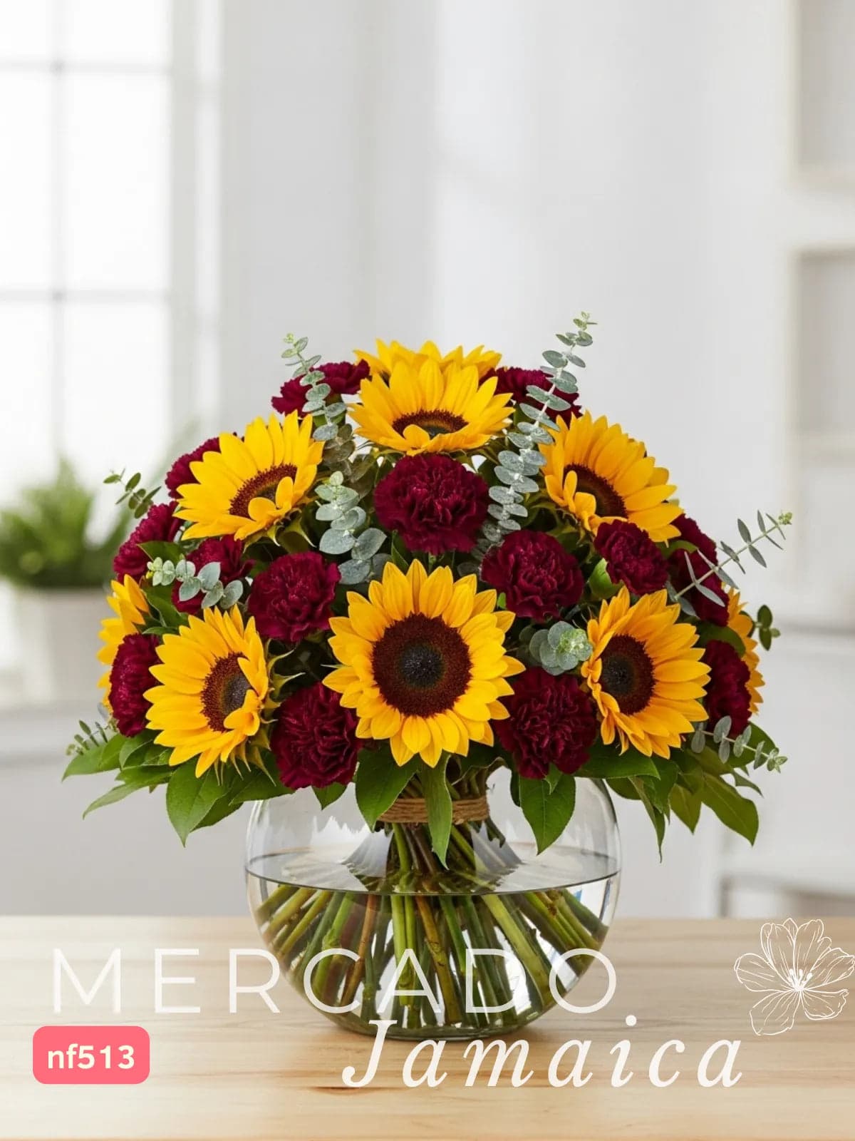 Arreglo 10 Girasoles y 20 Claveles Vino · CDMX