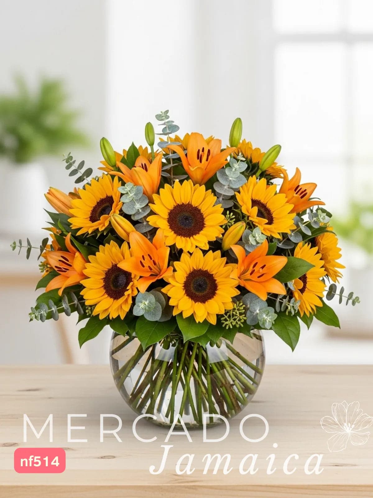 10 Girasoles y Lilies Naranja en Florero | CDMX