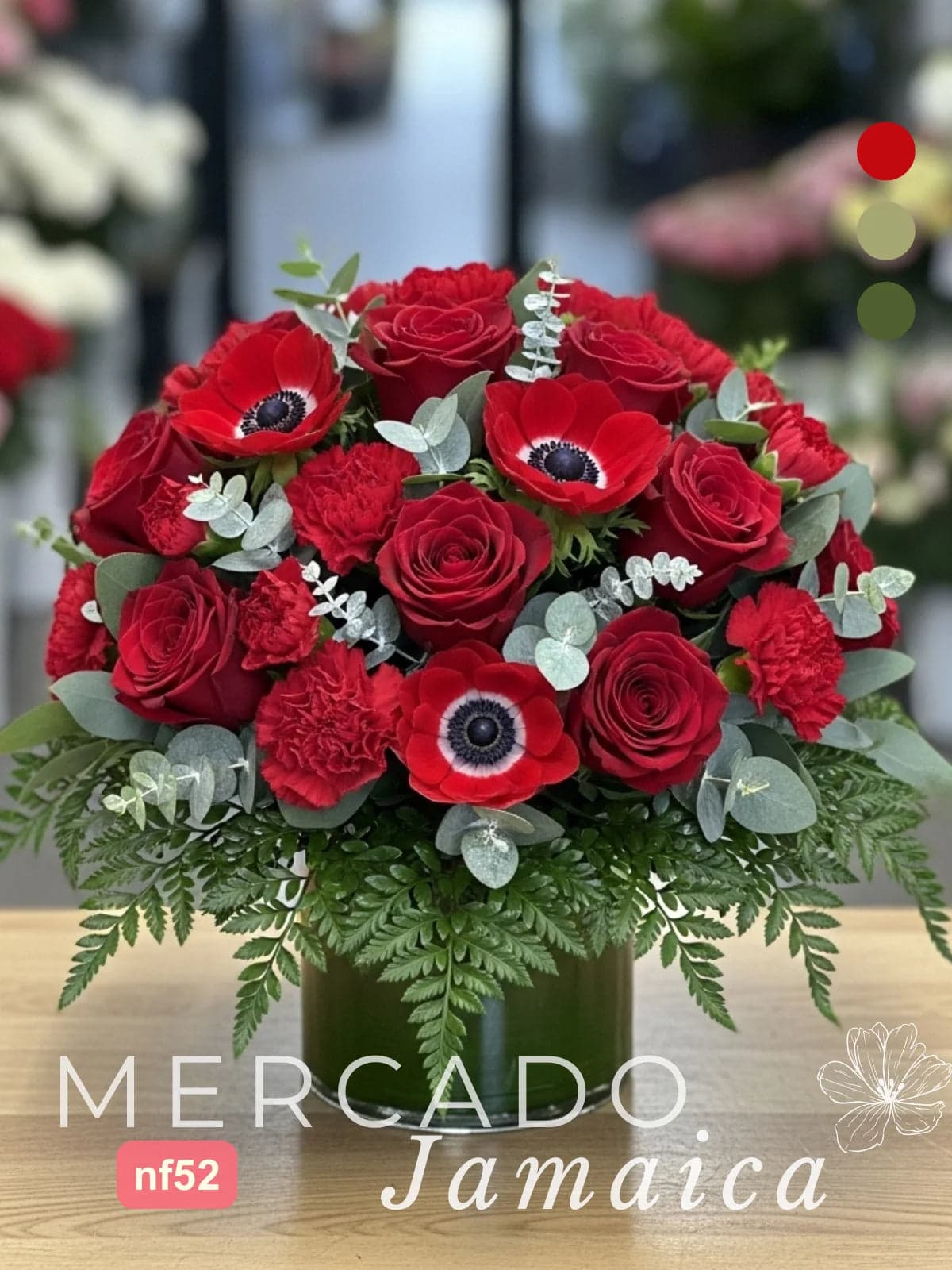 Arreglo Rojo: Anémonas, Rosas y Claveles CDMX