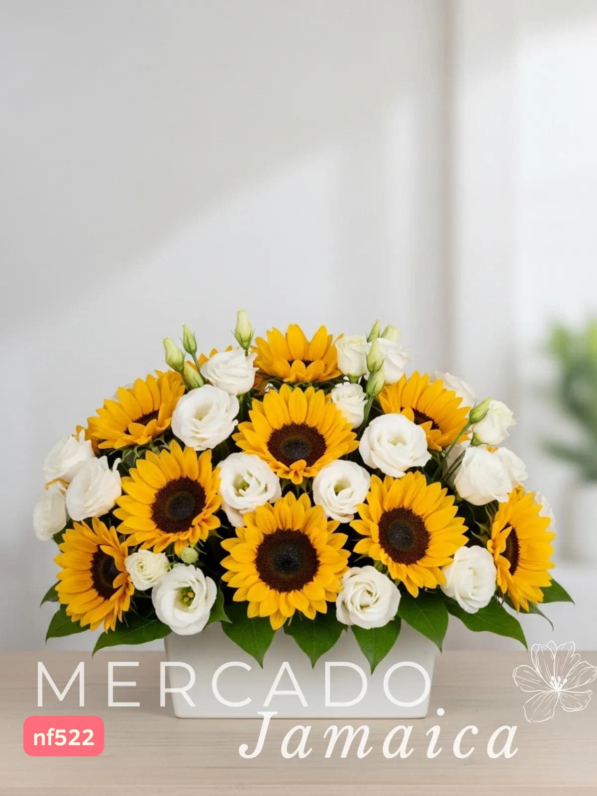 10 Girasoles con Lisianthus en Florero CDMX