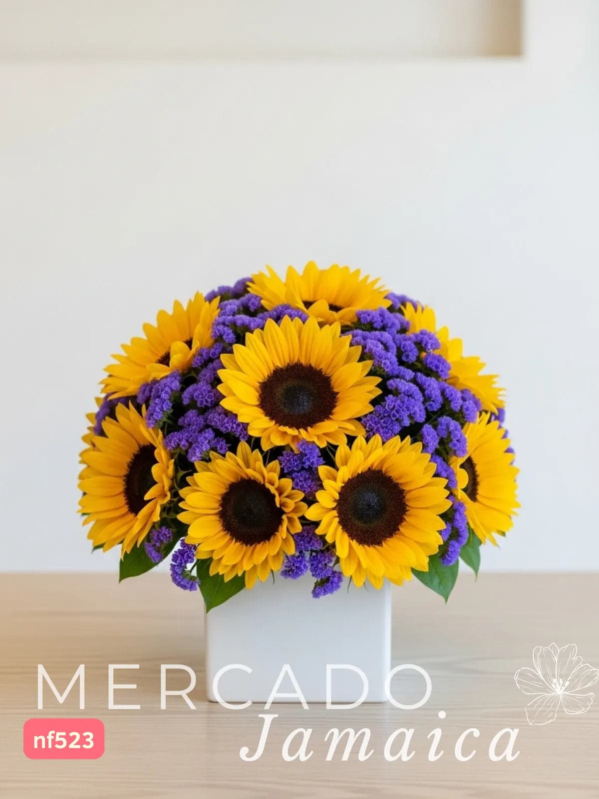 10 Girasoles con Estátice en Florero CDMX