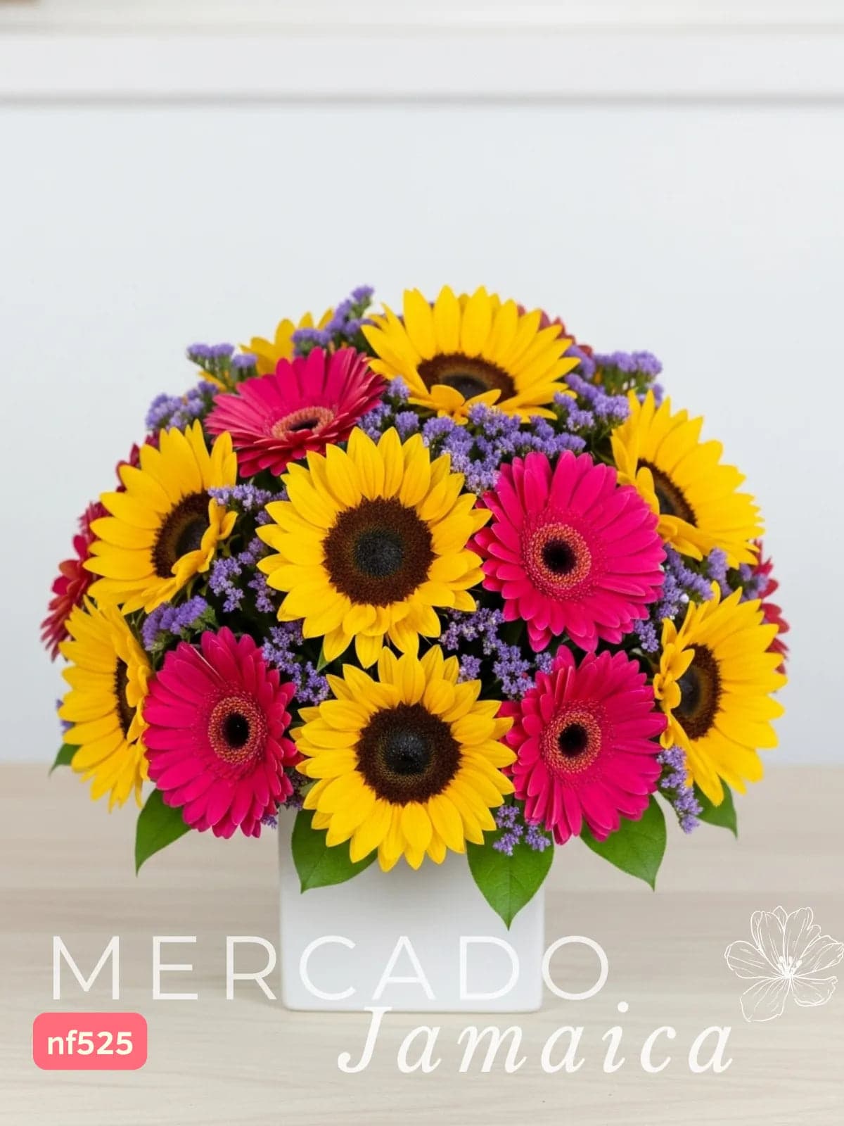 Arreglo 10 Girasoles y Gerberas en Florero CDMX