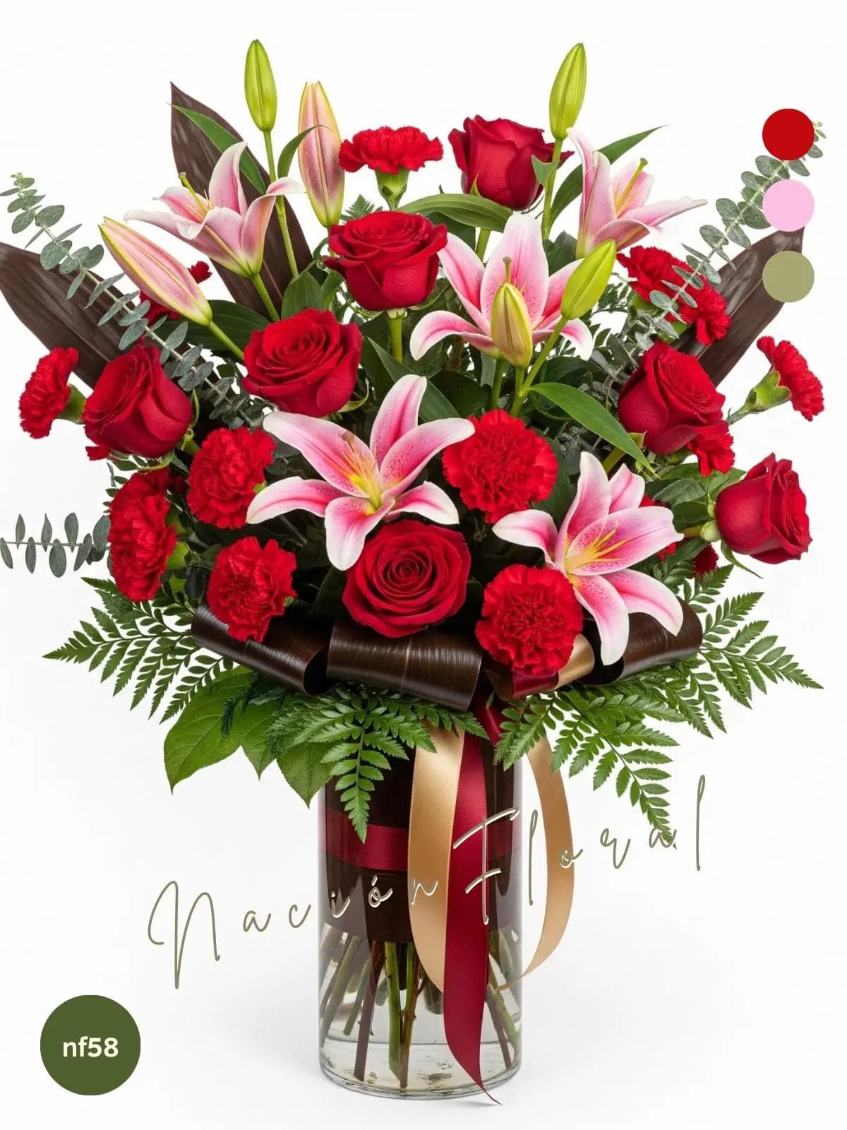 Lirios, Rosas y Claveles Rojos en Florero · CDMX