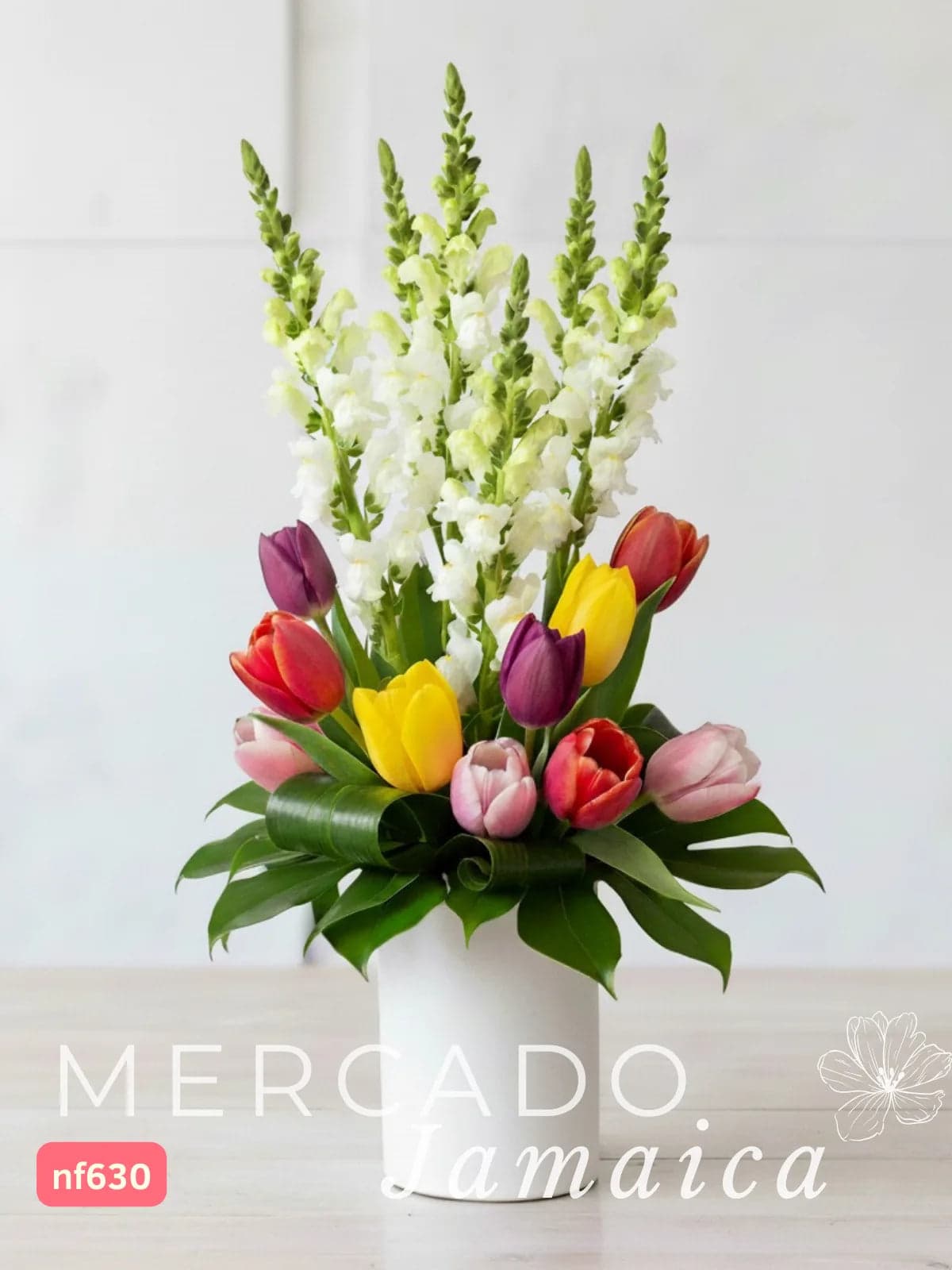 Arreglo 10 Tulipanes Mixtos en Florero CDMX