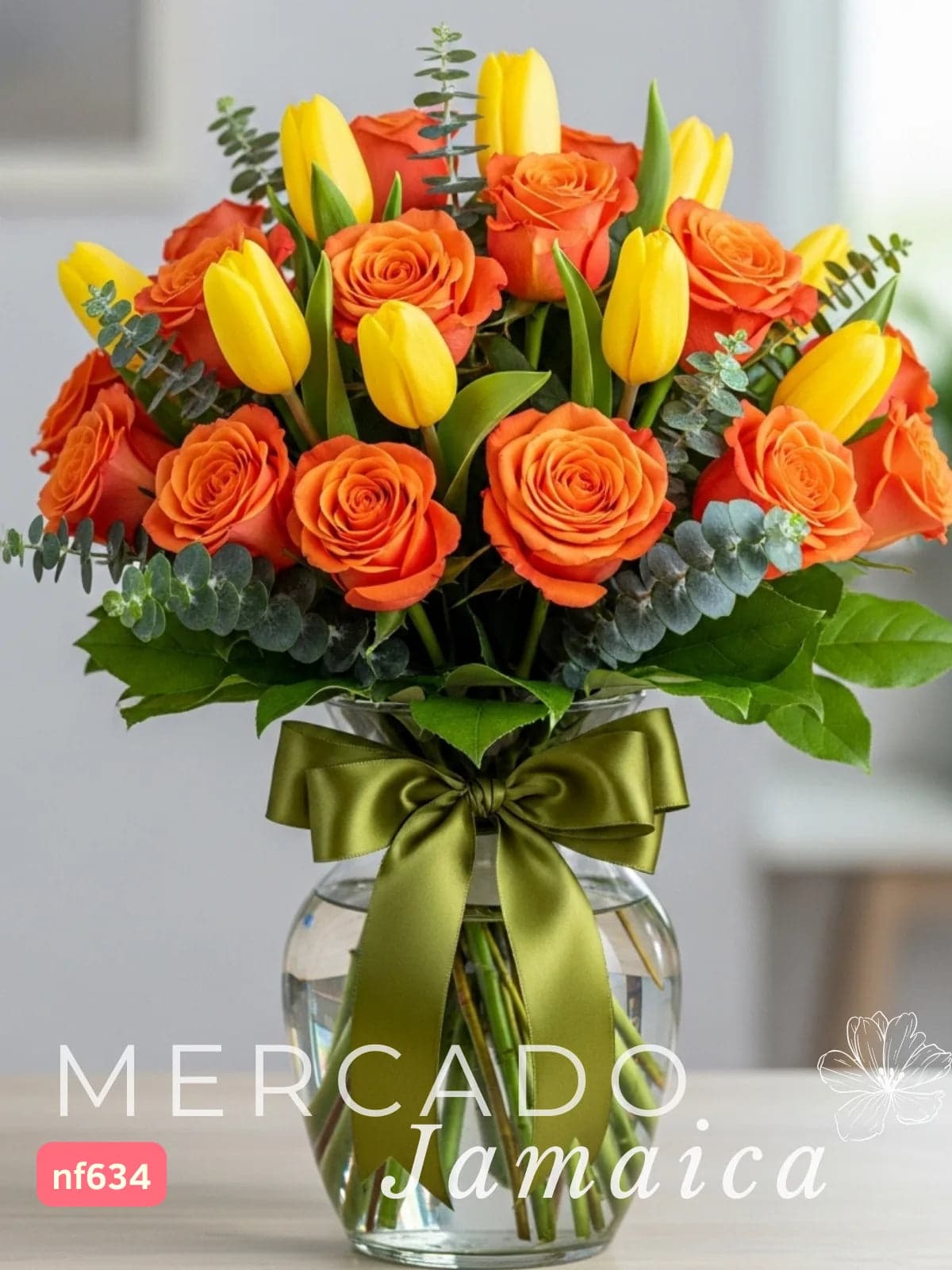20 Rosas Naranja y 10 Tulipanes Amarillos CDMX