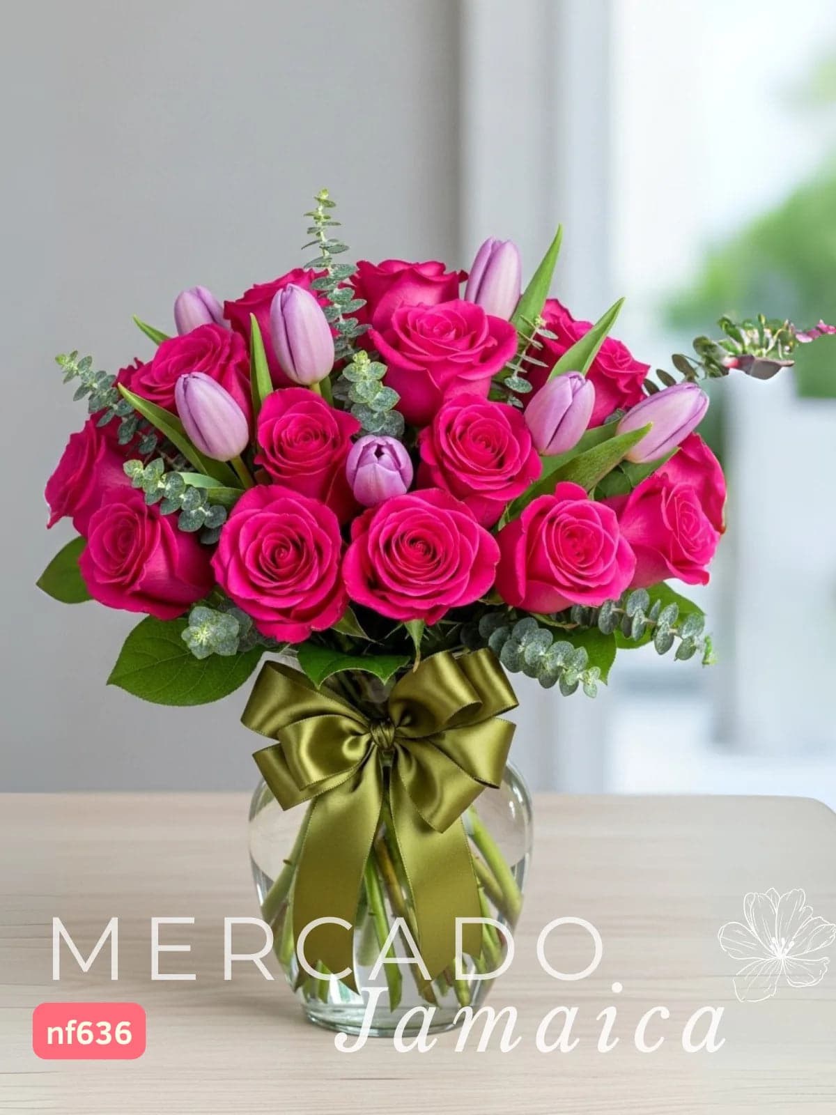 20 Rosas Fucsia y 10 Tulipanes Lila en CDMX