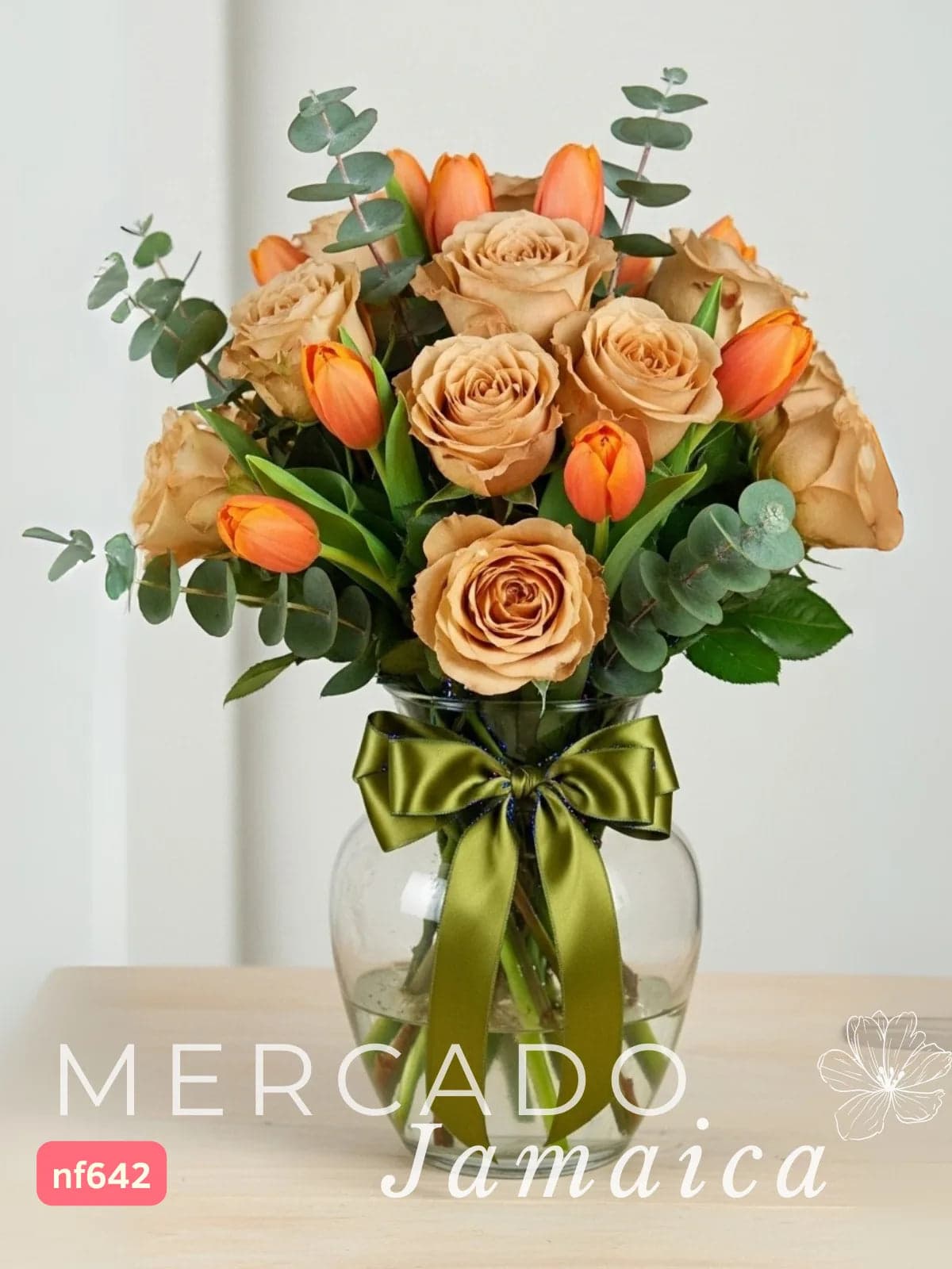 20 Rosas Caramelo y 10 Tulipanes Naranja CDMX