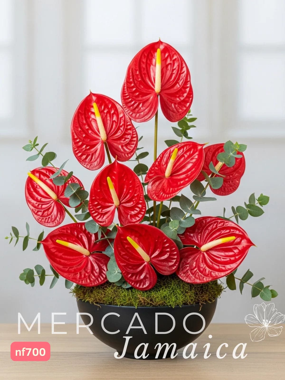 Arreglo 9 Anturios Rojos en Florero | CDMX