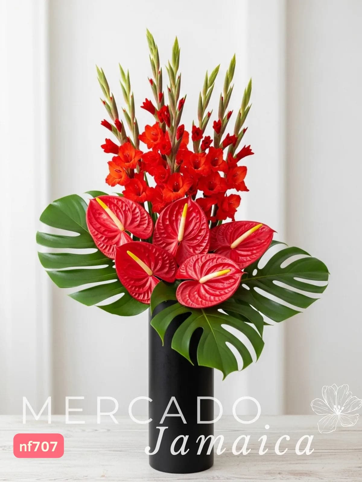 Arreglo 5 Anturios y 10 Gladiolas Rojas CDMX