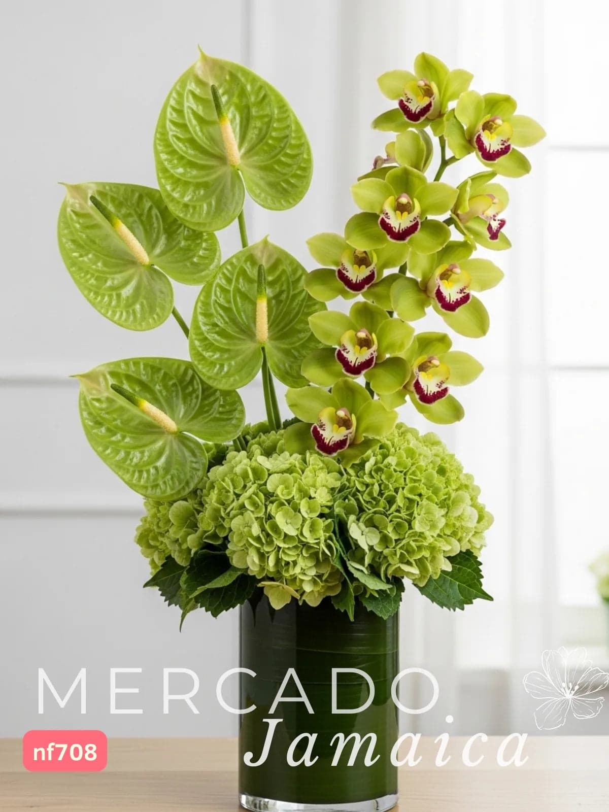 Arreglo tropical orquídeas, anturios y hortensias CDMX