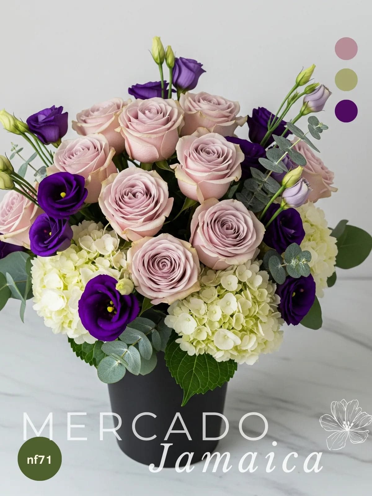 24 Rosas Amnesia y Hortensias en Florero CDMX