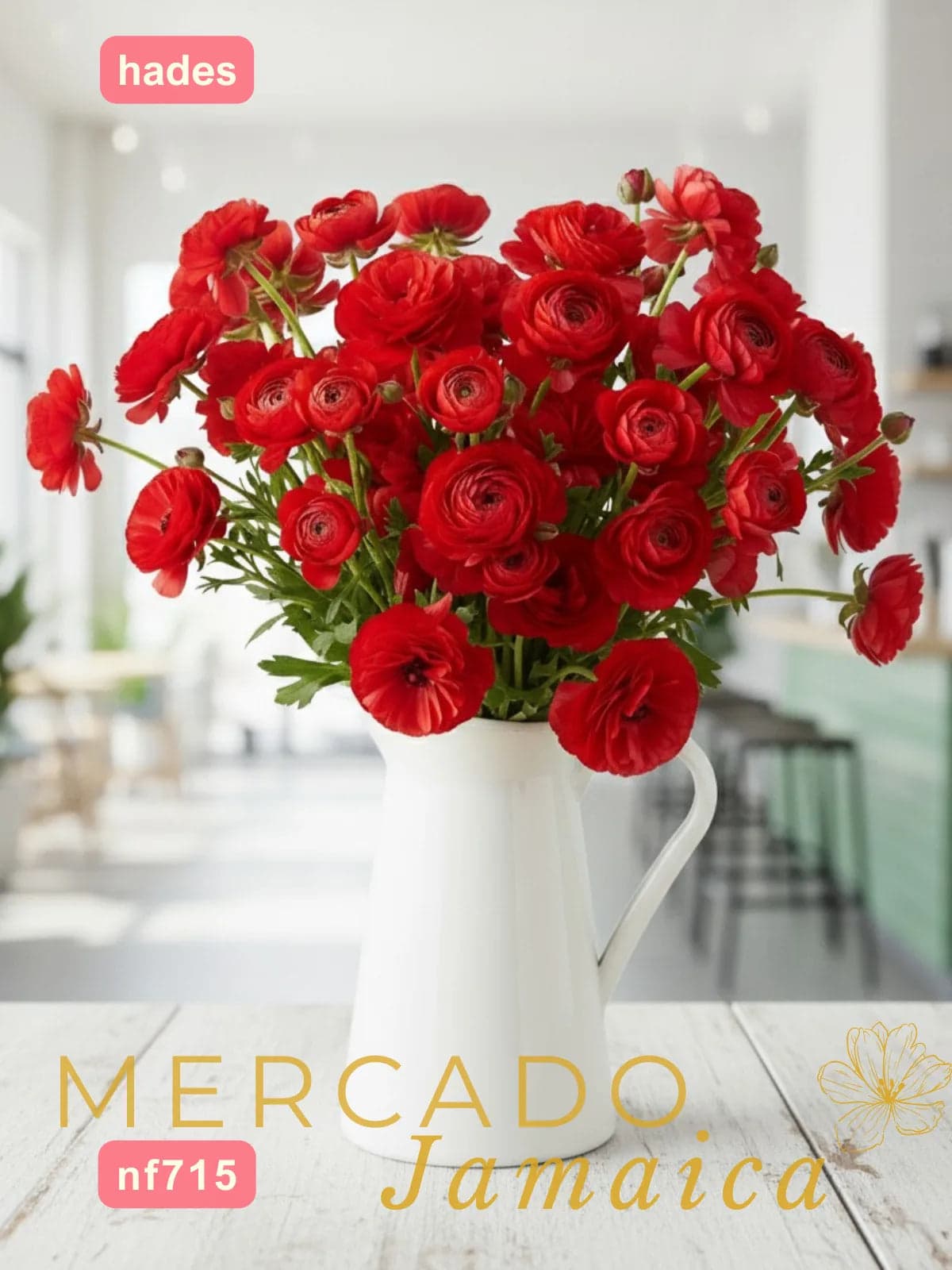 Ranúnculos Mariposa Hades® Rojo en Jarra CDMX