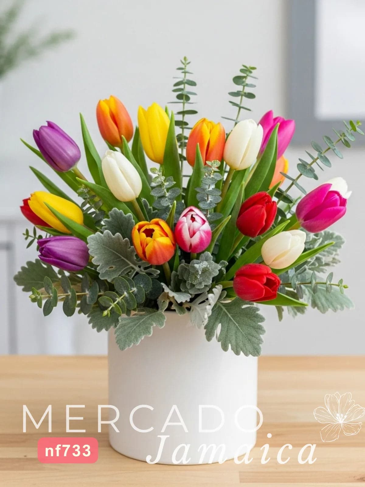 20 Tulipanes Mixtos en Florero Cerámica CDMX