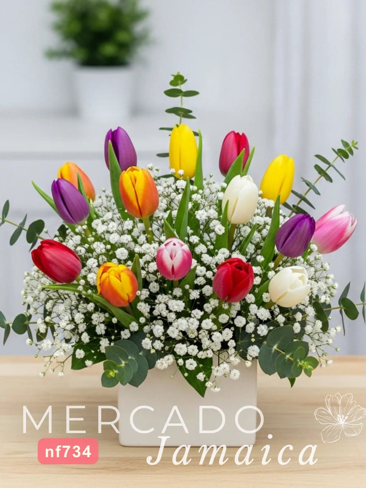 20 Tulipanes Mixtos en Florero de Cerámica CDMX