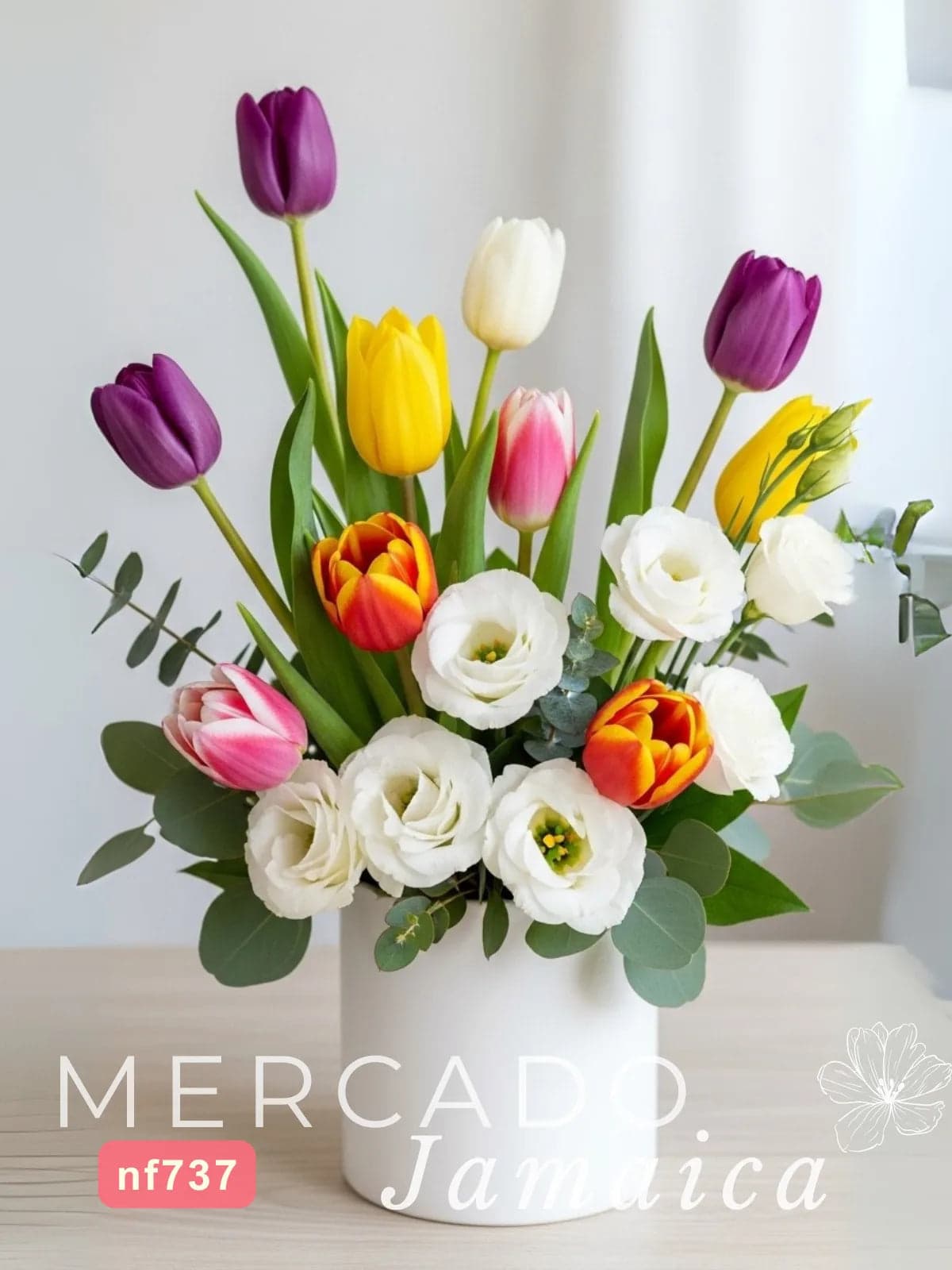 10 Tulipanes Mixtos con Lisianthus CDMX