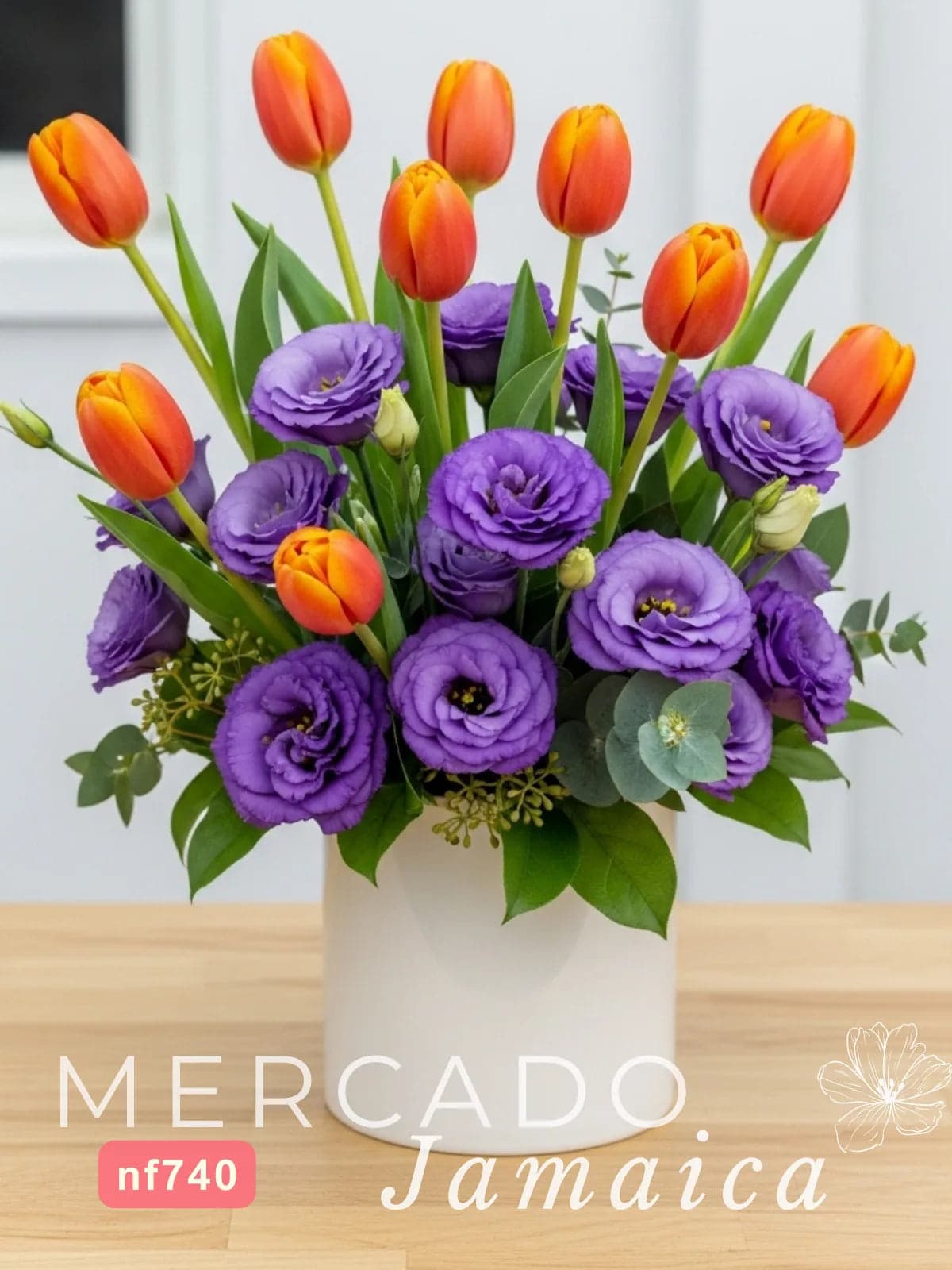 10 Tulipanes Naranja con Lisianthus CDMX