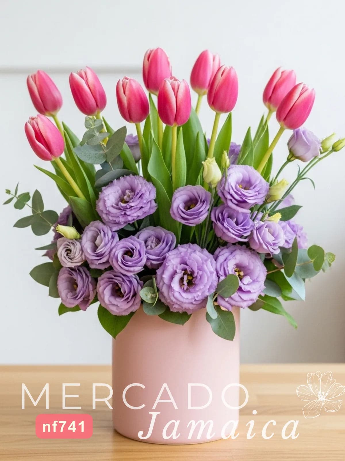 10 Tulipanes Rosa y Lisianthus en Cerámica CDMX
