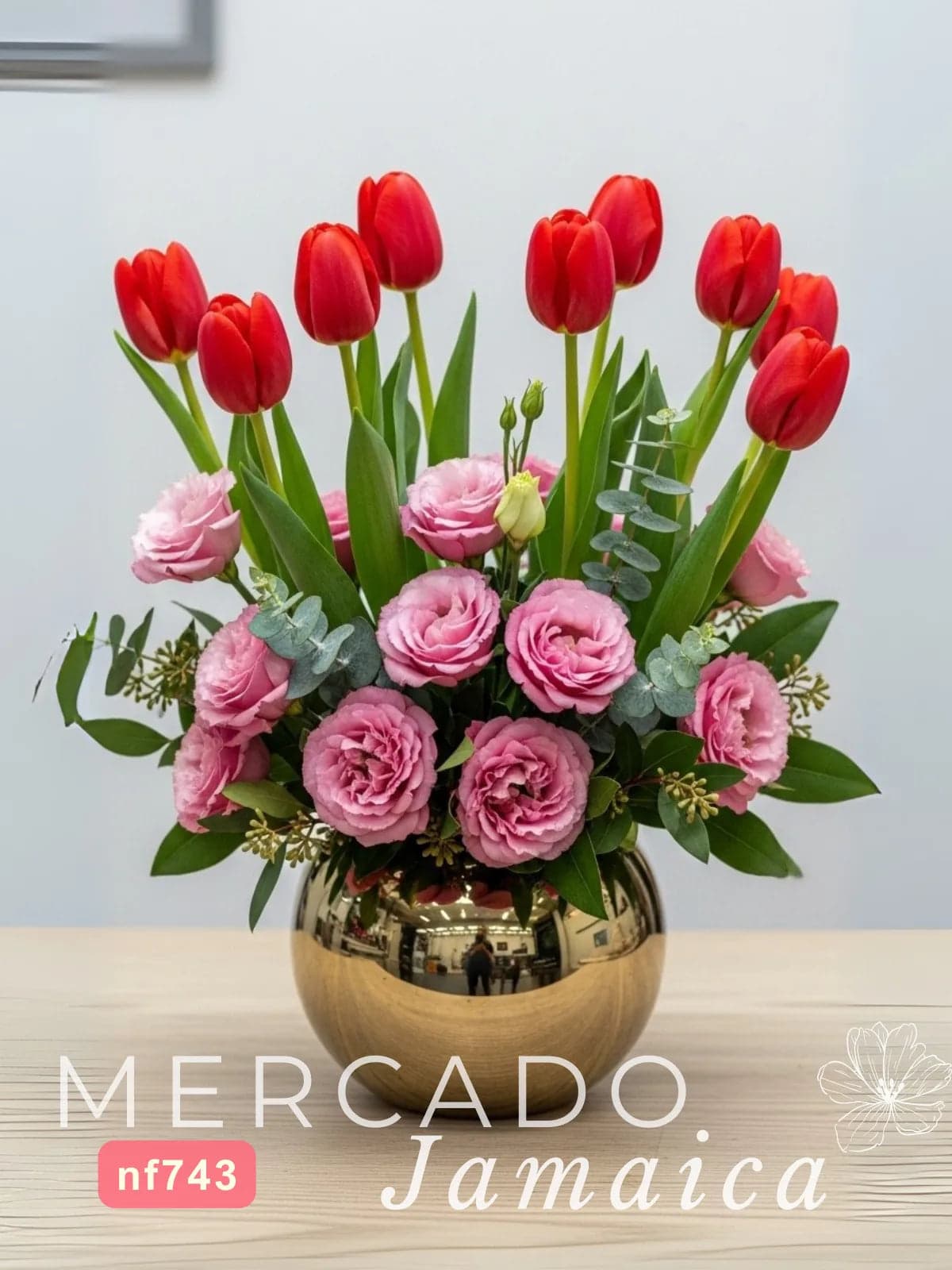 Esfera 10 Tulipanes Rojos y Lisianthus Rosa CDMX