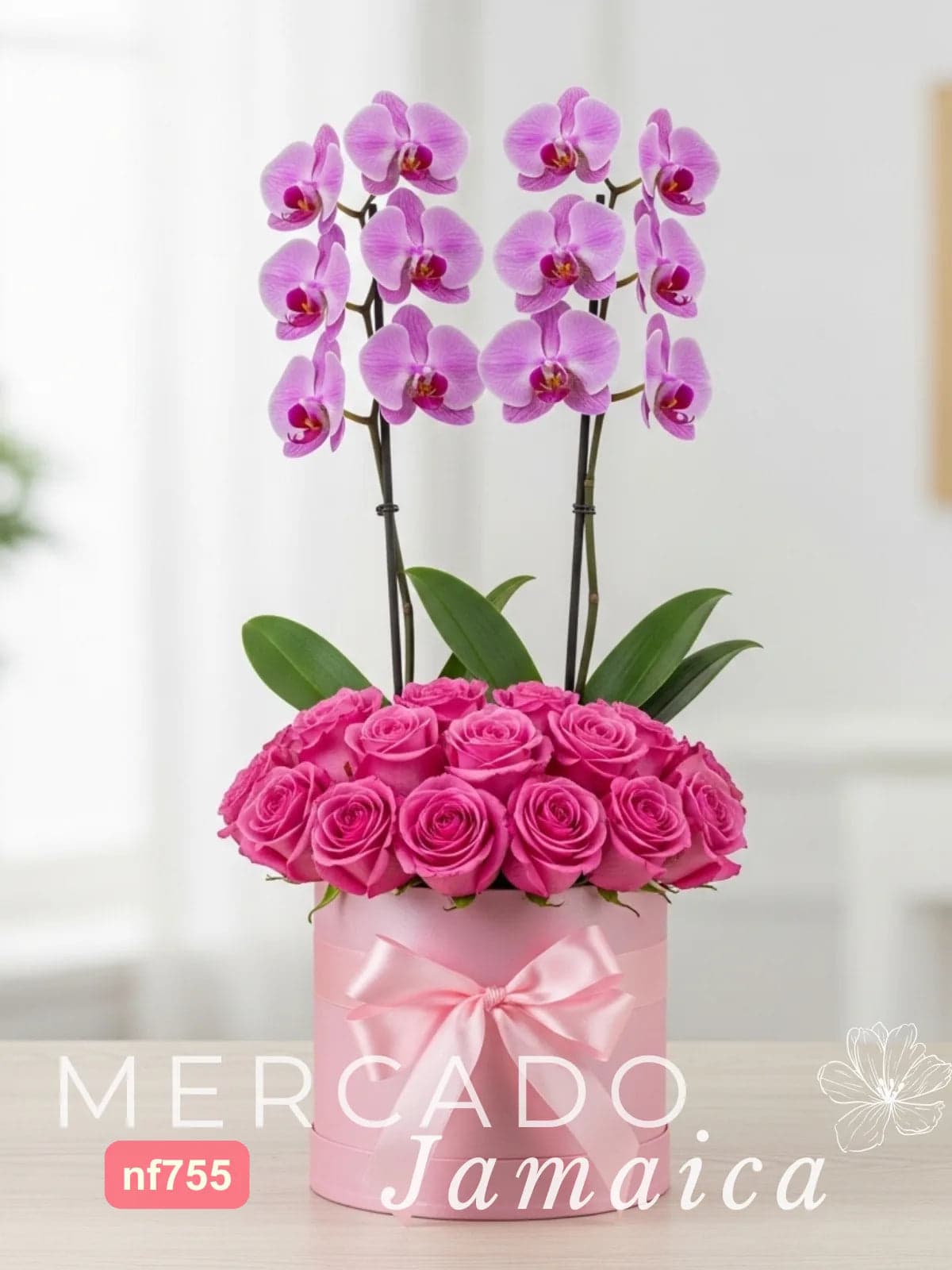 Arreglo en Caja: 24 Rosas Rosa y Orquídeas CDMX