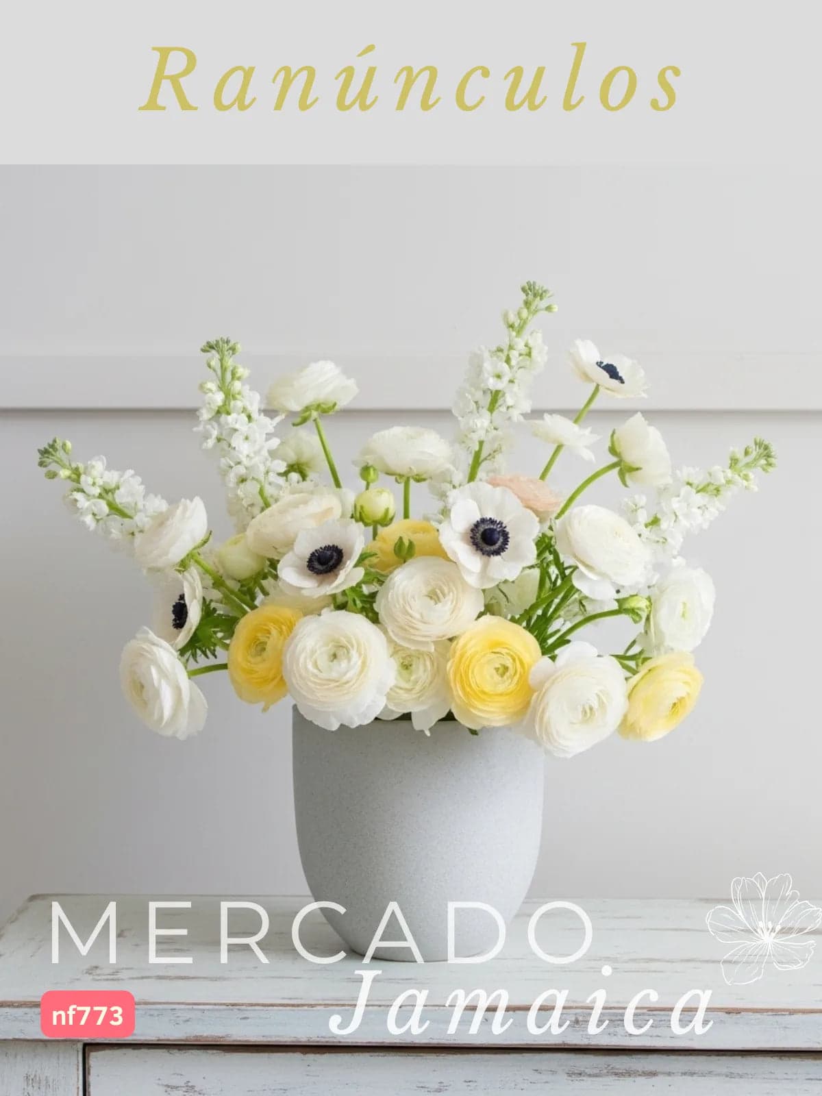 Trío Floral Ranúnculos y Anémonas Blancas CDMX