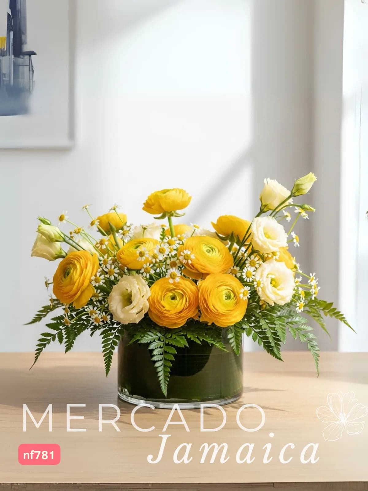 Arreglo Ranúnculos Amarillos en Florero CDMX