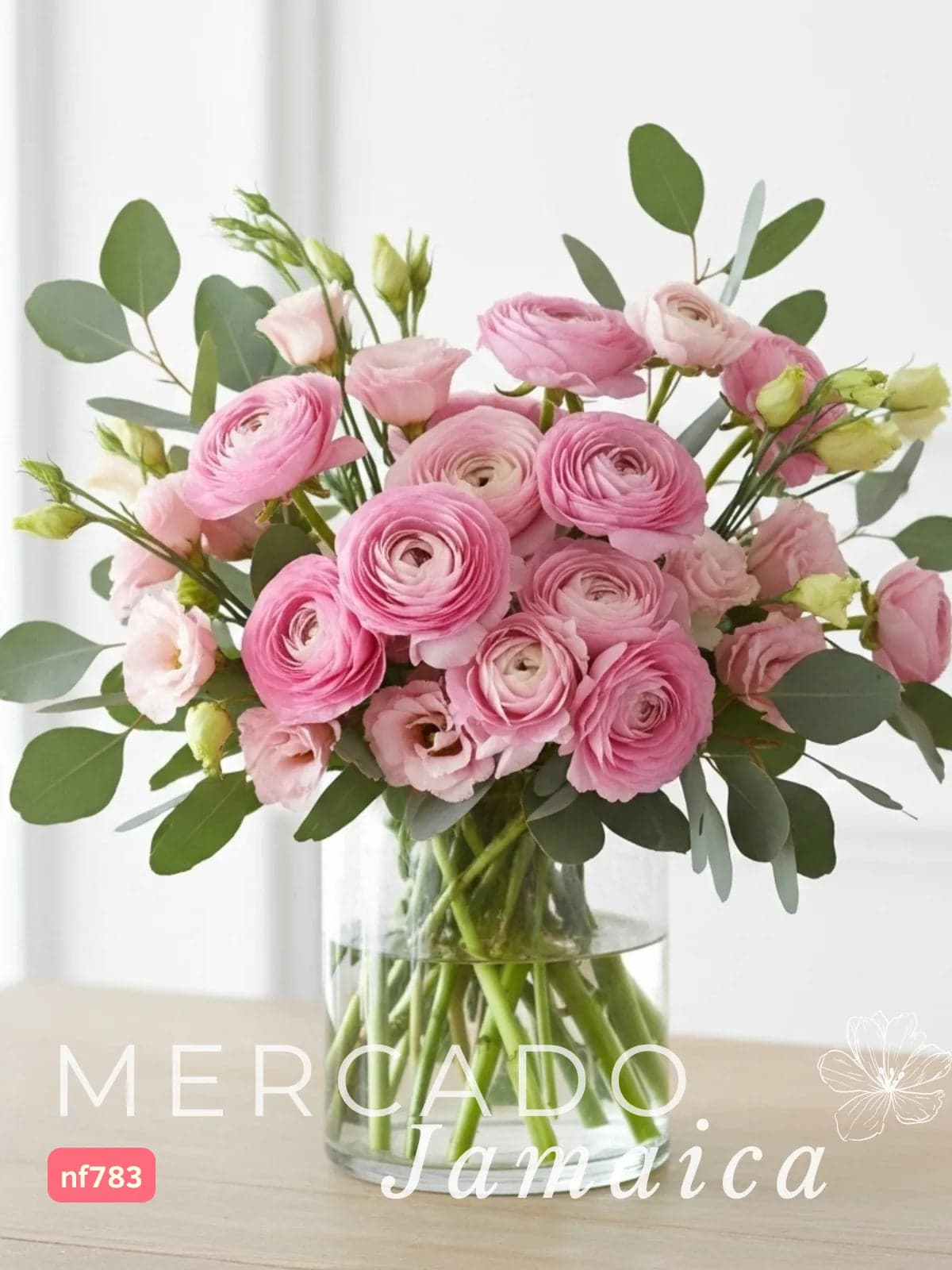 Arreglo Ranúnculos y Lisianthus Rosa en Florero CDMX