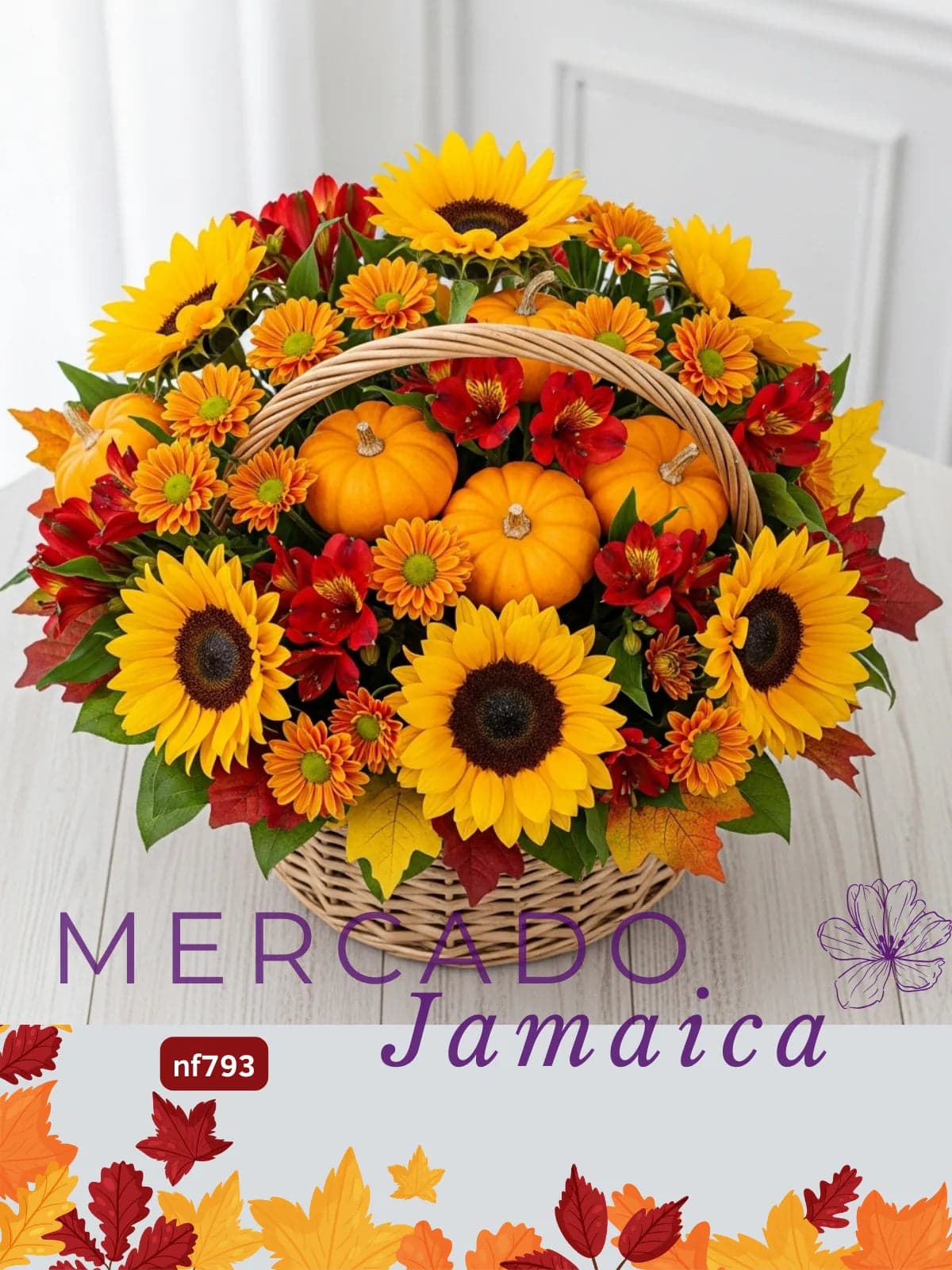 Canasta Floral Naranja 10 Girasoles Halloween CDMX