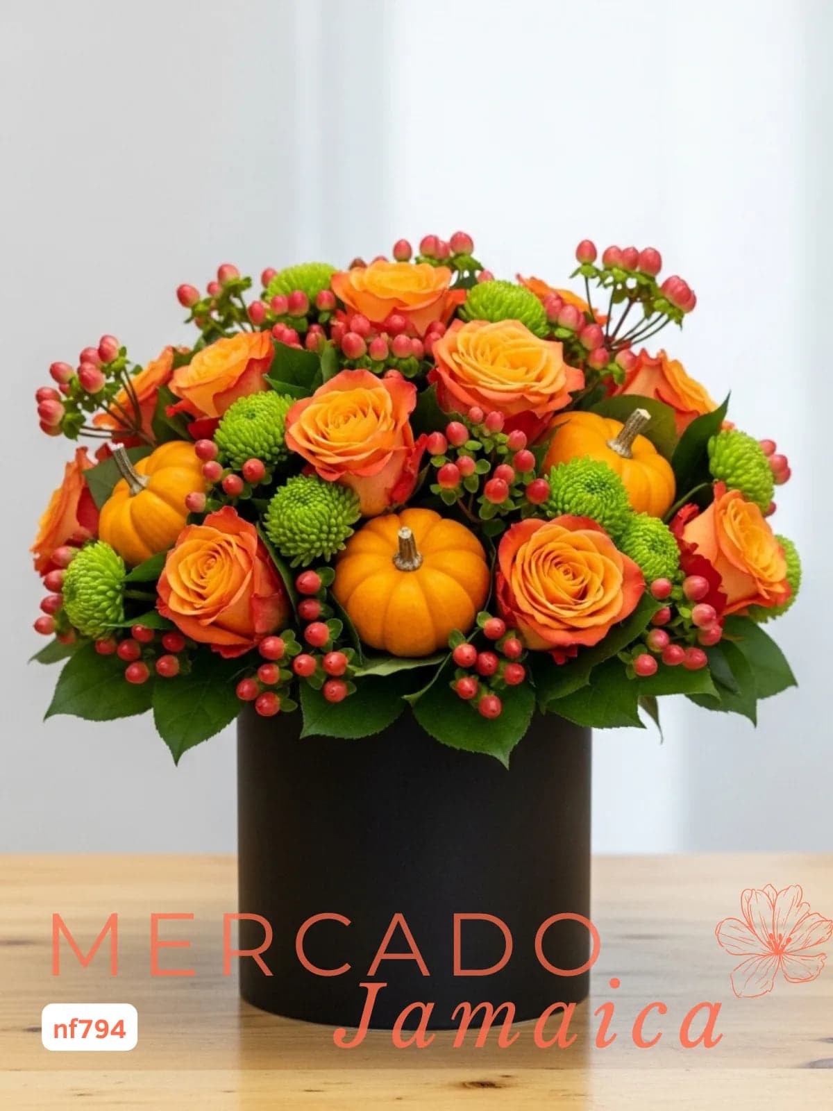 Arreglo Rosas Naranjas Halloween con Calabacitas CDMX