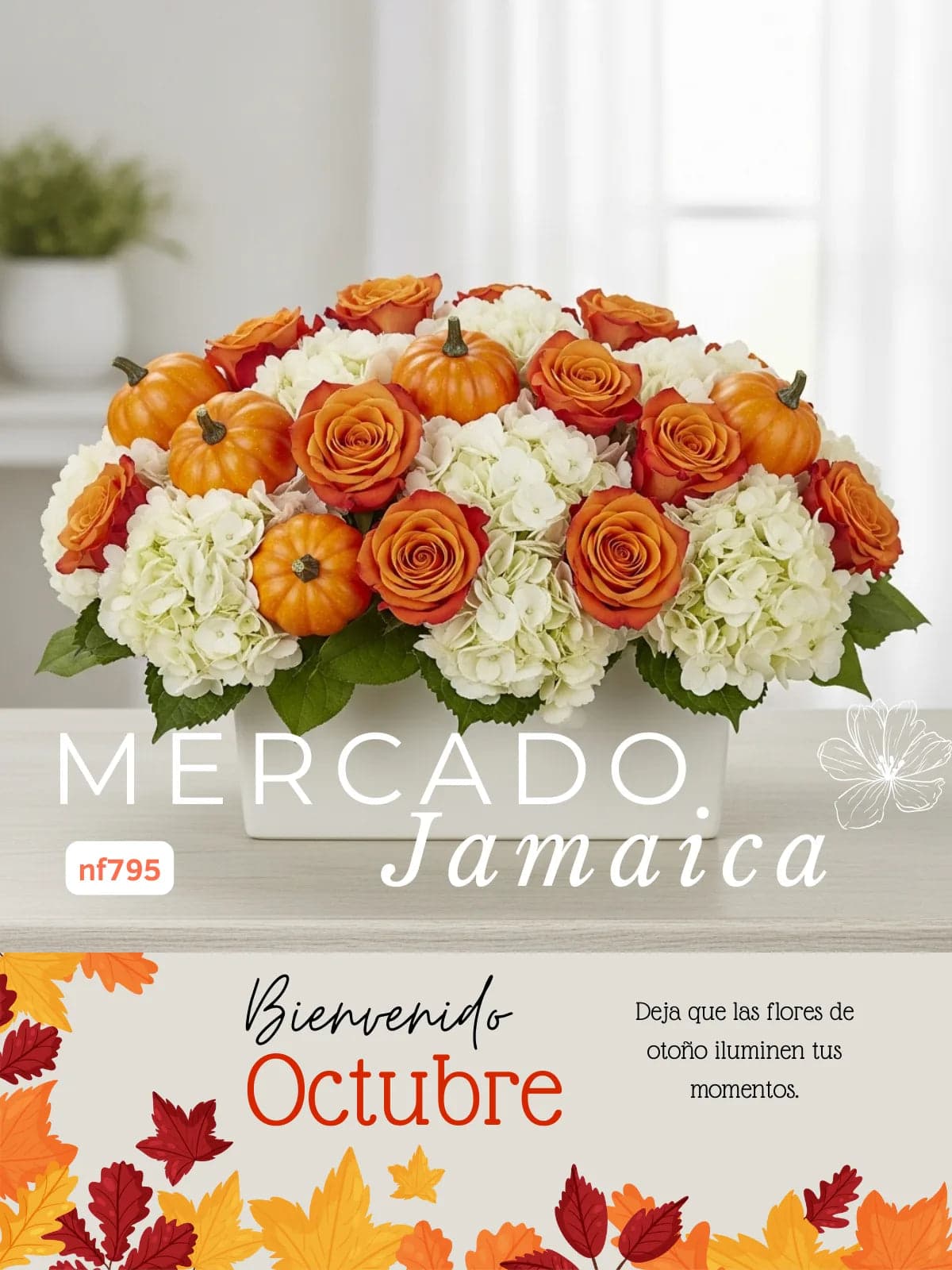 Arreglo 10 Hortensias y 24 Rosas Naranja CDMX