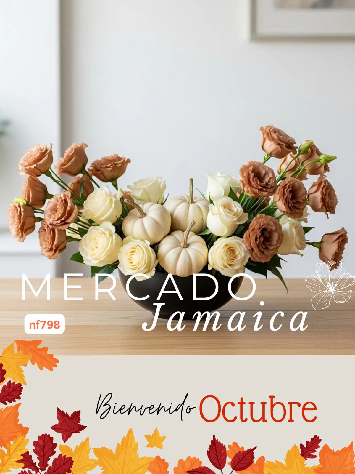 Arreglo Otoño: Lisianthus, 12 Rosas y Calabacitas CDMX