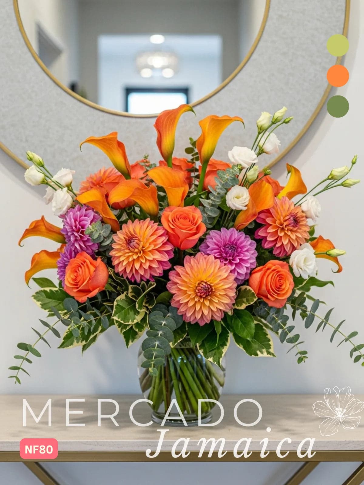 Arreglo Callas, Dahlias y Rosas Naranja CDMX