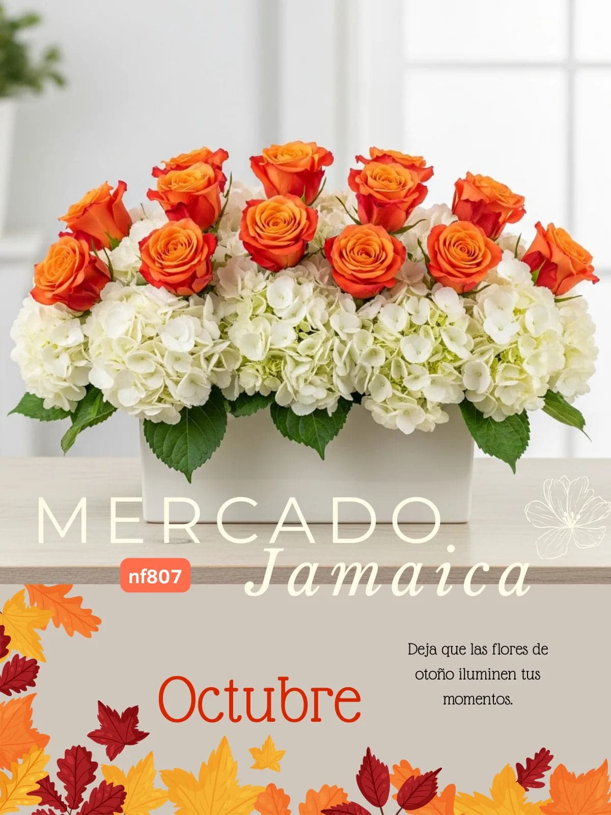 24 Rosas Naranja y Hortensias en Cerámica CDMX