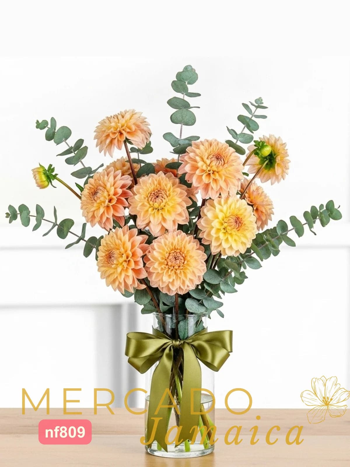 Arreglo 10 Dalias Naranja en Florero · CDMX