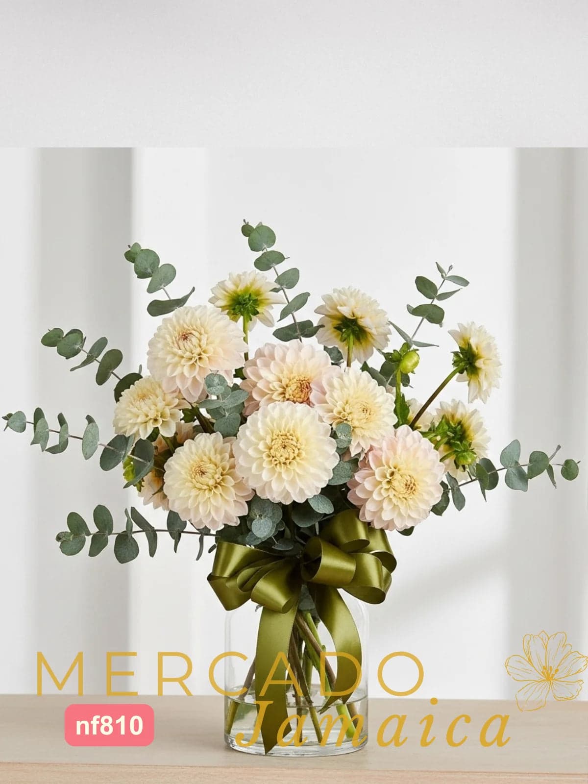 Arreglo 10 Dalias Crema en Florero · CDMX