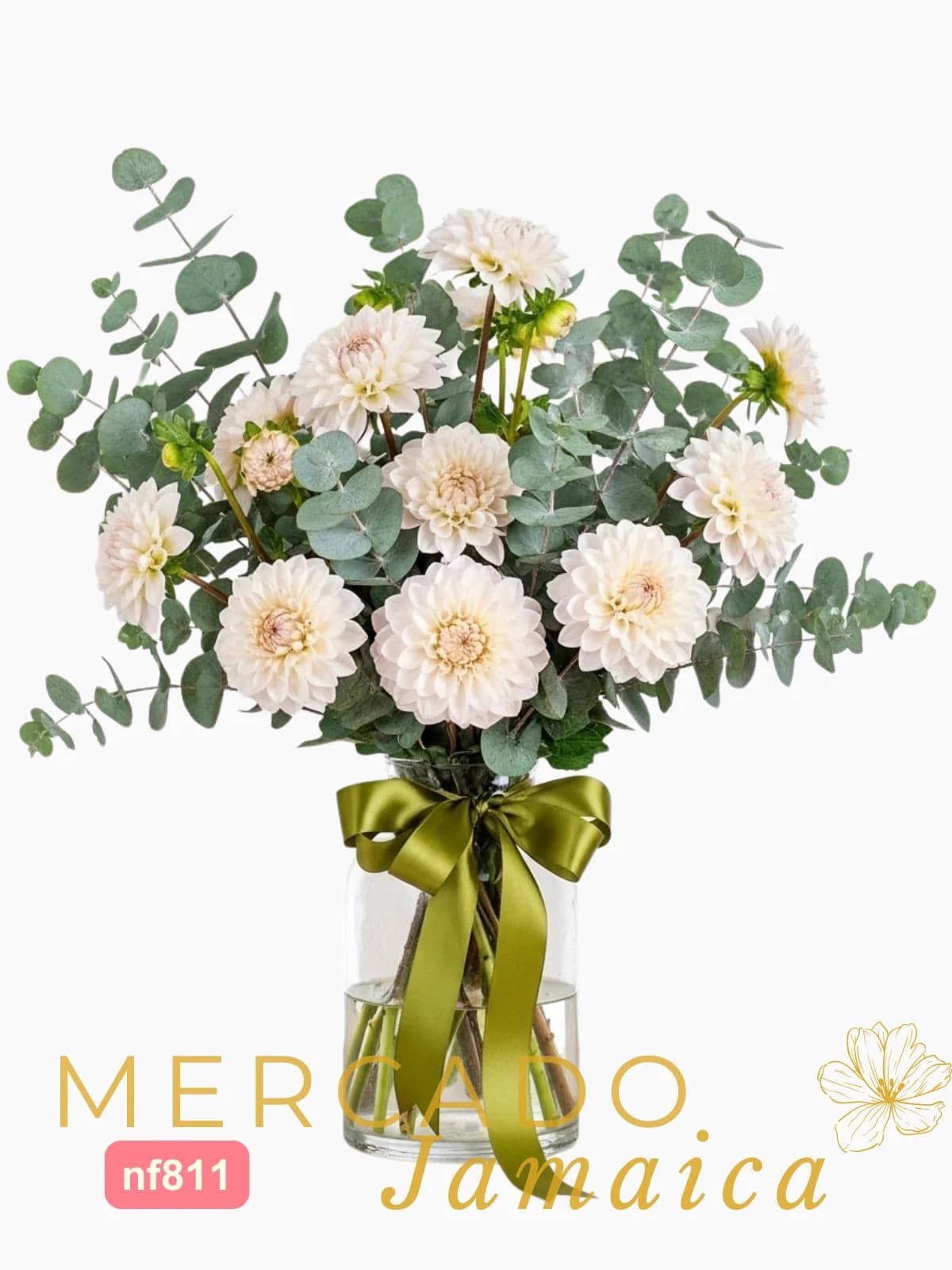 Arreglo 10 Dalias Blanco Rosa en Florero CDMX