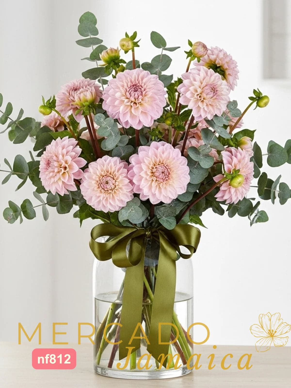 Arreglo 10 Dalias Rosa en Florero · CDMX