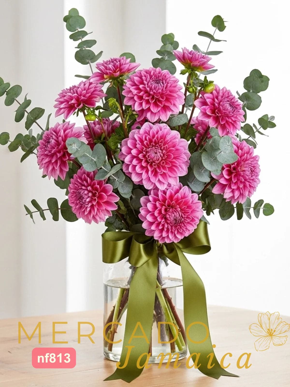 Arreglo 10 Dalias Fucsia en Florero · CDMX